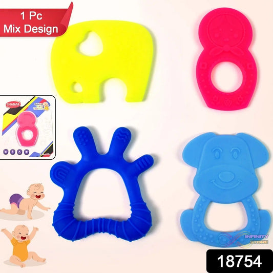Silicone Baby Teether Pack of 1 (Mix Design & Color) - infinityexculsivestore.com
