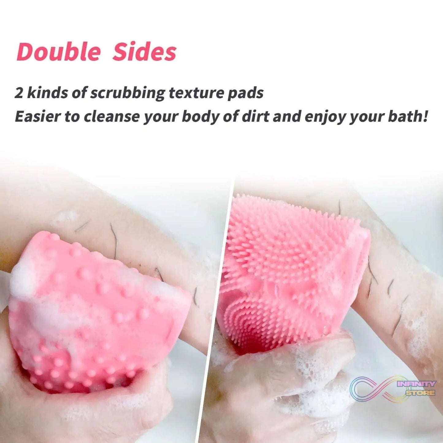 Silicone Body Back Scrubber Double Side Bathing Brush for Skin Deep Cleaning Massage, Dead Skin Removal (122 Gm | medium Size /1pc) - infinityexculsivestore.com