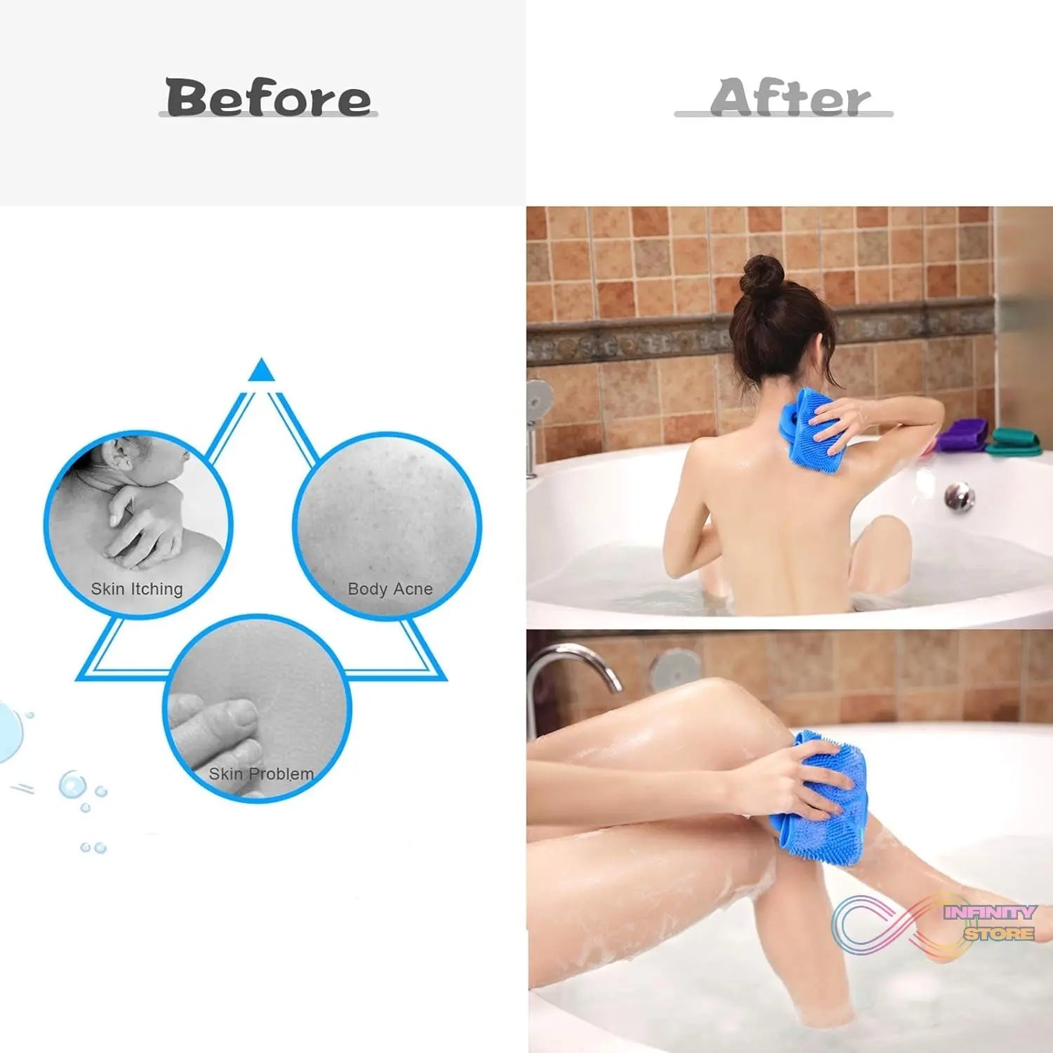 Silicone Body Scrubber Silicone Bath Body Brush (1 Pc / 24 Inch) - infinityexculsivestore.com