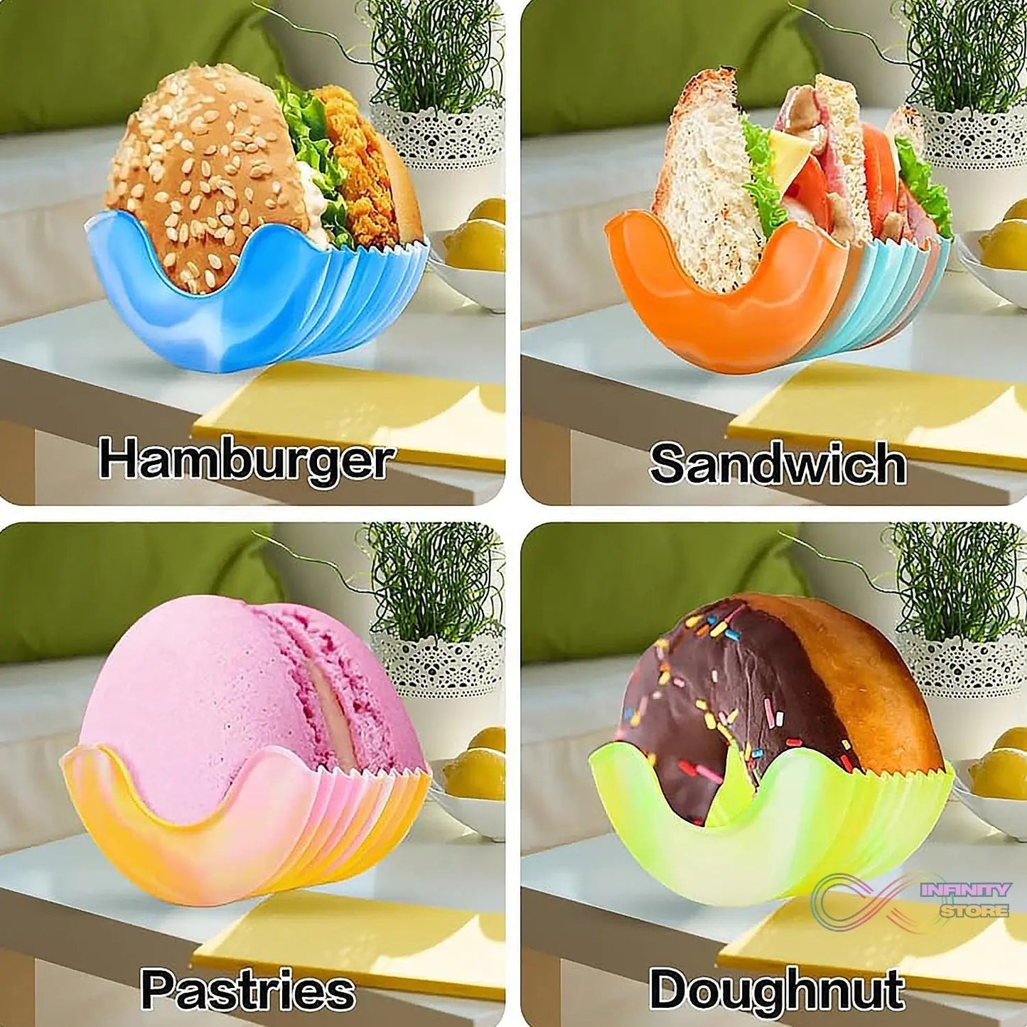 Silicone Burger Holder Snack Holder Reusable Burger Holder - infinityexculsivestore.com