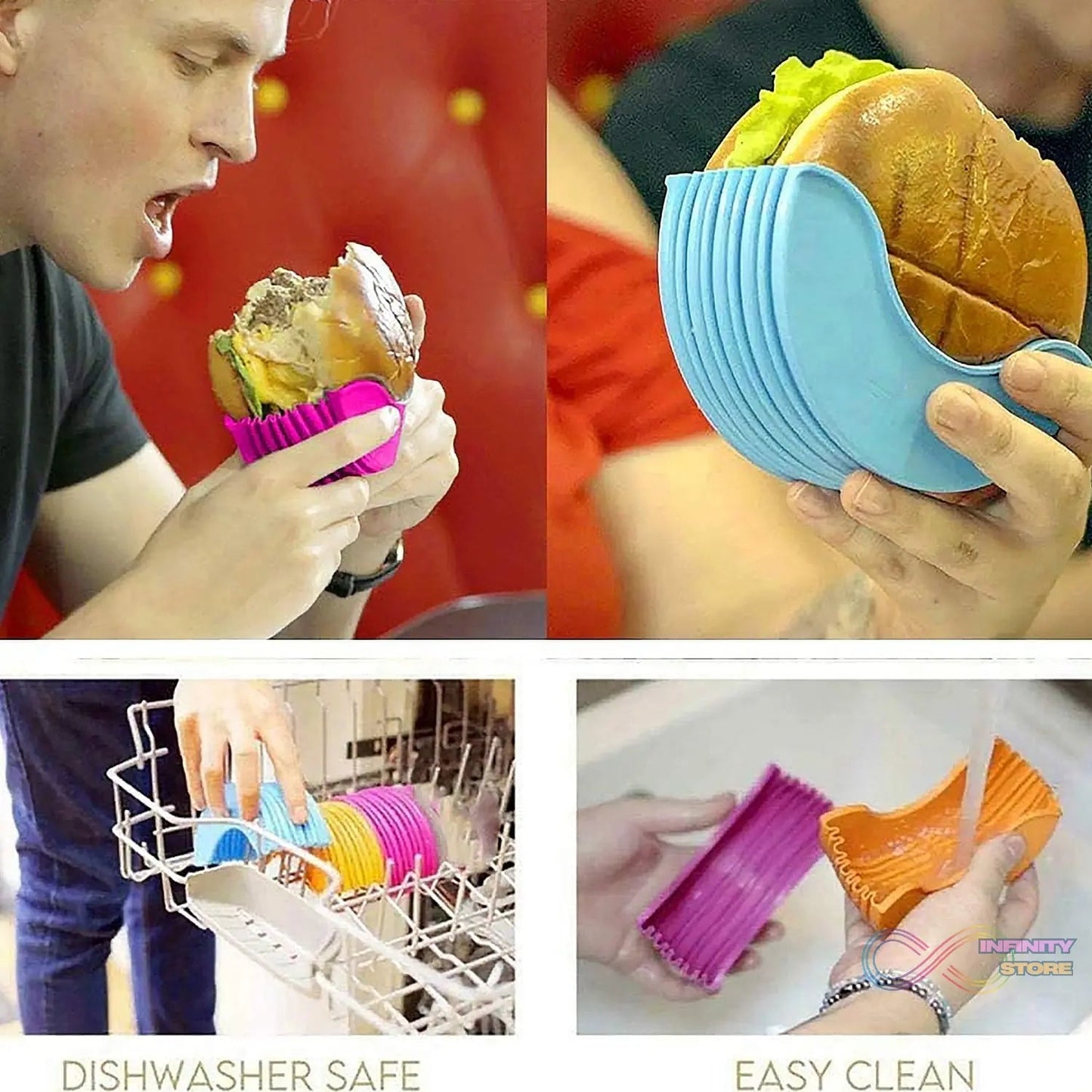 Silicone Burger Holder Snack Holder Reusable Burger Holder - infinityexculsivestore.com