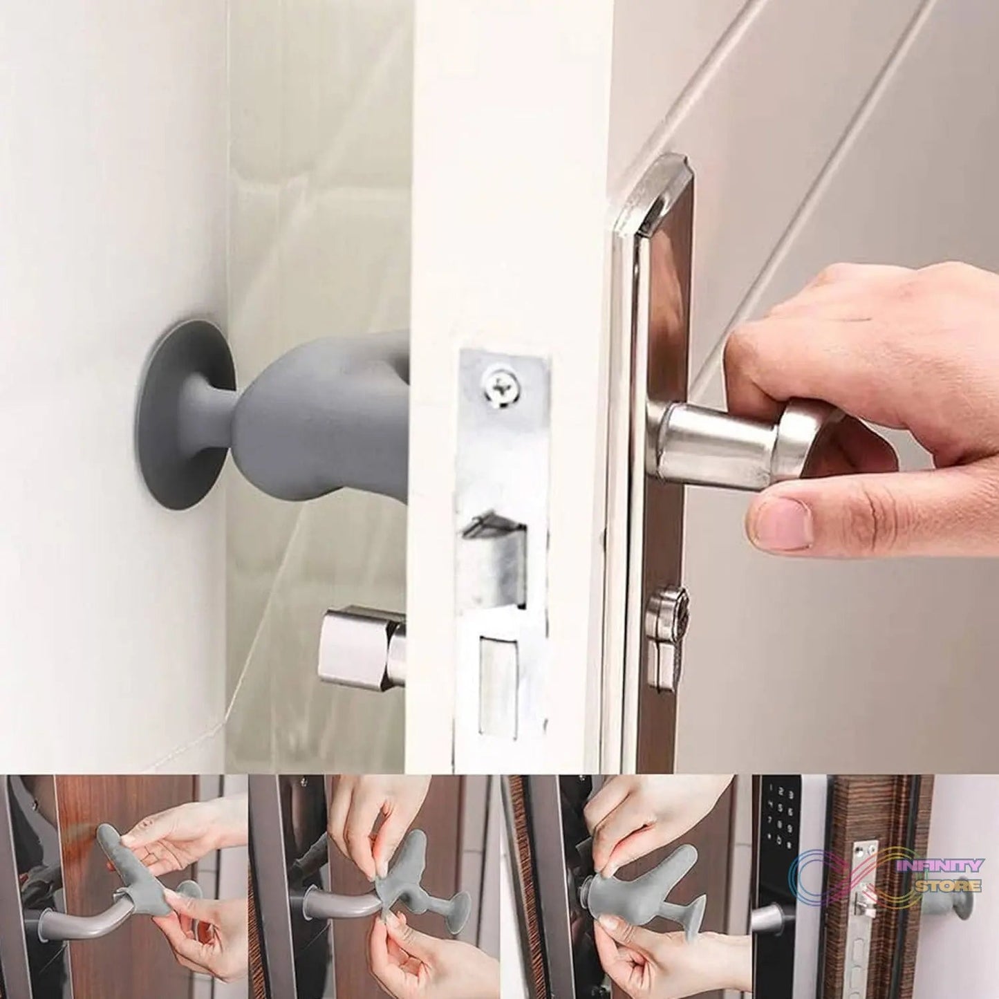 Silicone Door Handle Cover with Suction Cup (1 Pc / Mix Color) - infinityexculsivestore.com