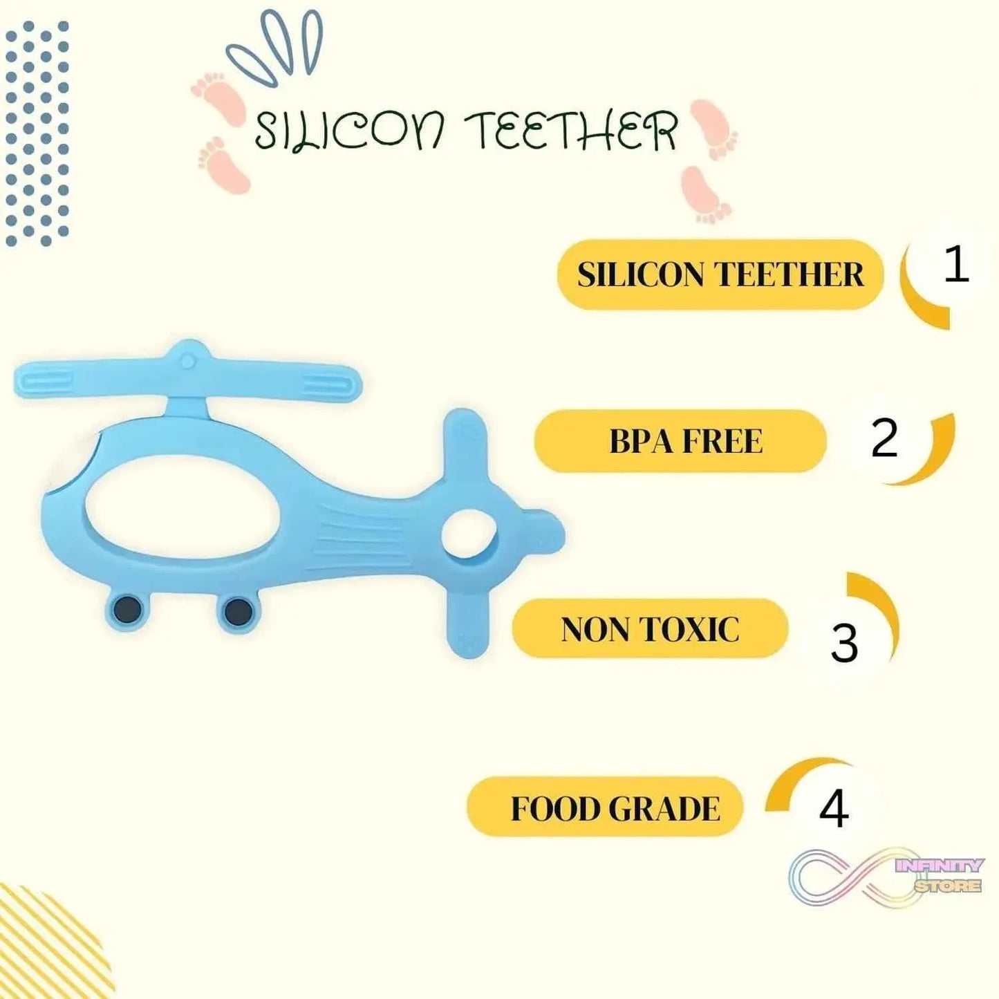 Silicone Helicopter Shape Teether for Baby (1 Pc / Mix Color) - infinityexculsivestore.com