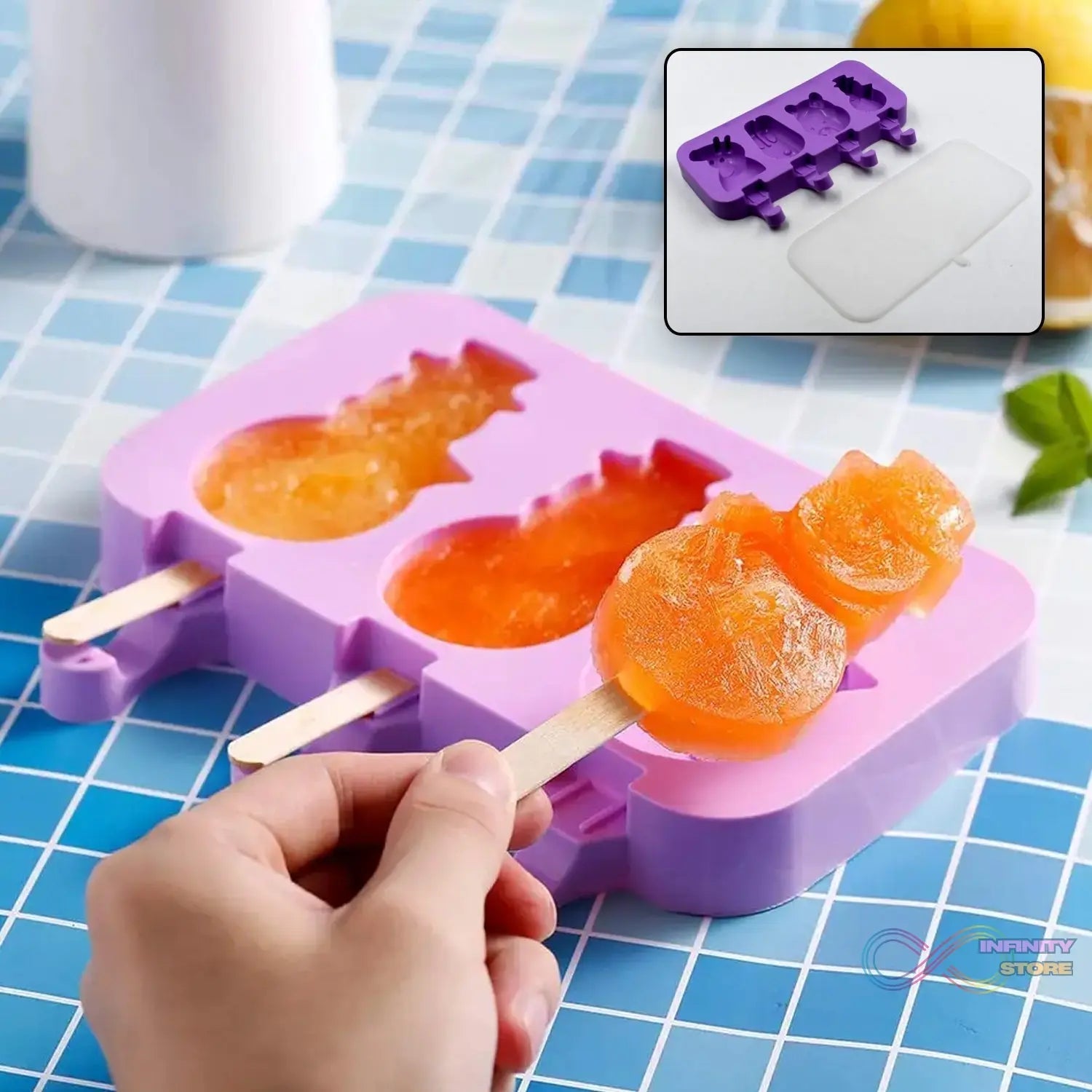 Silicone Popsicle Molds Ice Cream Pop Molds 4 Cavities with Lids 50 Pack Sticks for Kids Ice cube Maker Easy Release - infinityexculsivestore.com