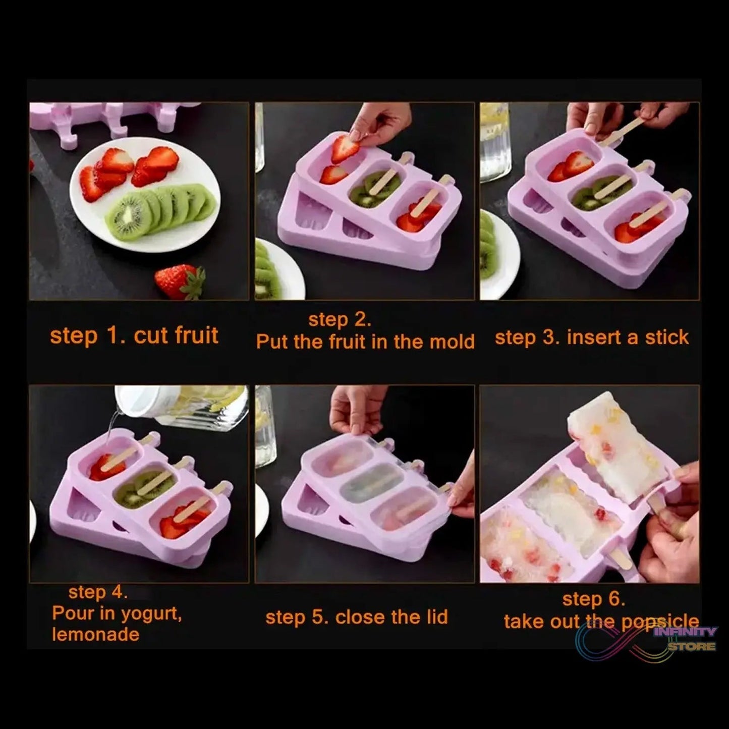 Silicone Popsicle Molds Ice Cream Pop Molds 4 Cavities with Lids 50 Pack Sticks for Kids Ice cube Maker Easy Release - infinityexculsivestore.com