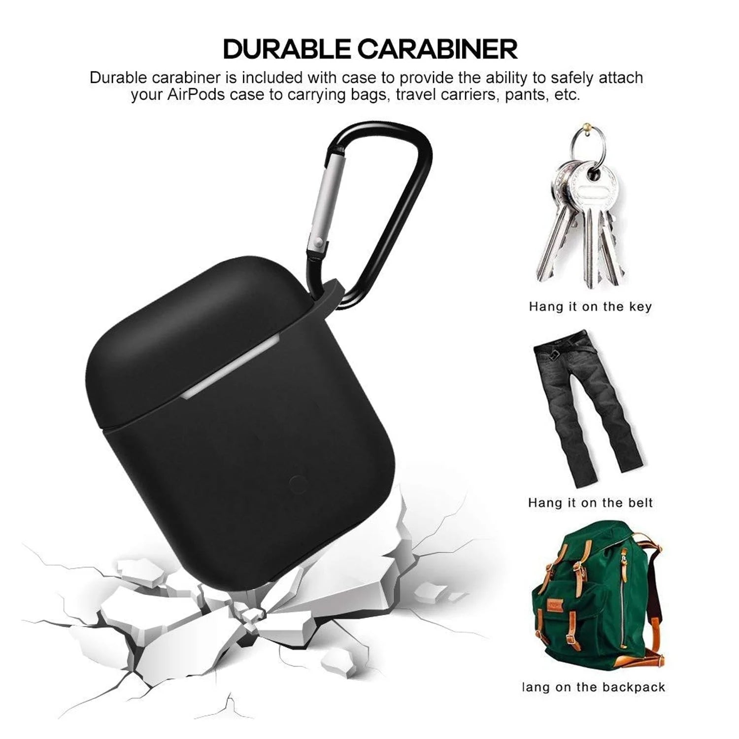 Silicone Shockproof Protection Wireless Headphones Carrying Box Cover with Metal Keychain - infinityexculsivestore.com