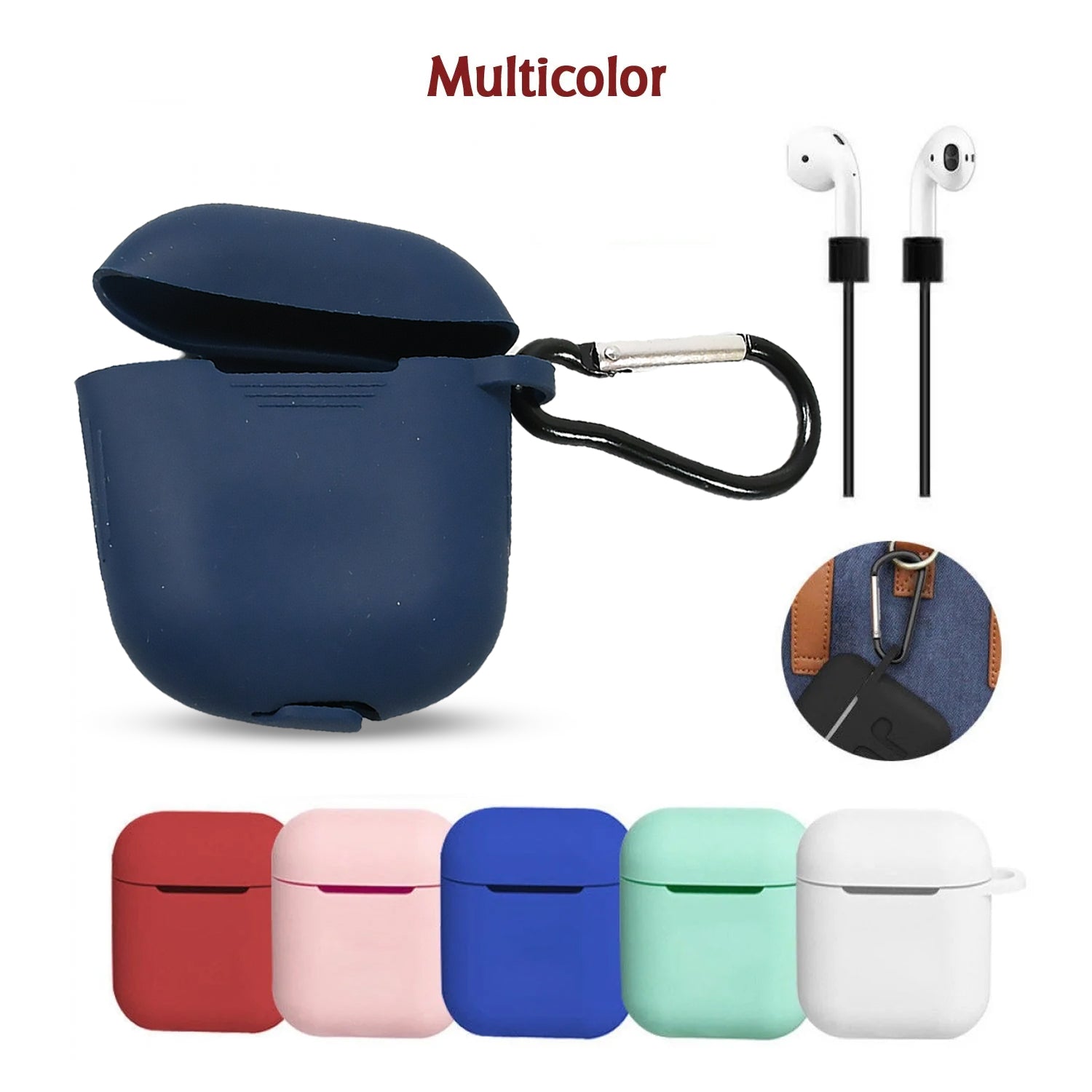 Silicone Shockproof Protection Wireless Headphones Carrying Box Cover with Metal Keychain - infinityexculsivestore.com
