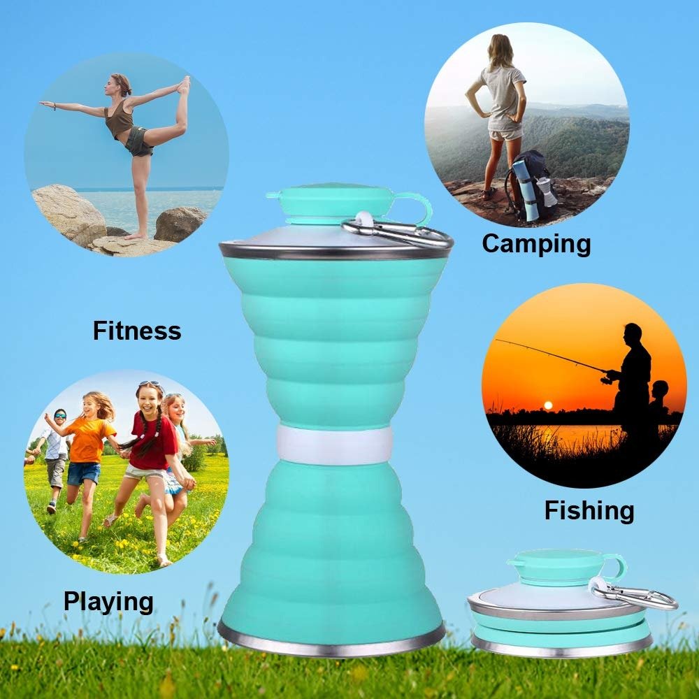 Silicone Traveling Water Bottle BPA Free - Leak Proof Lightweight Collapsible - Small Folding Refillable and Space Saver for Camping Gym Sports Hiking Biking Yoga Outdoor - infinityexculsivestore.com