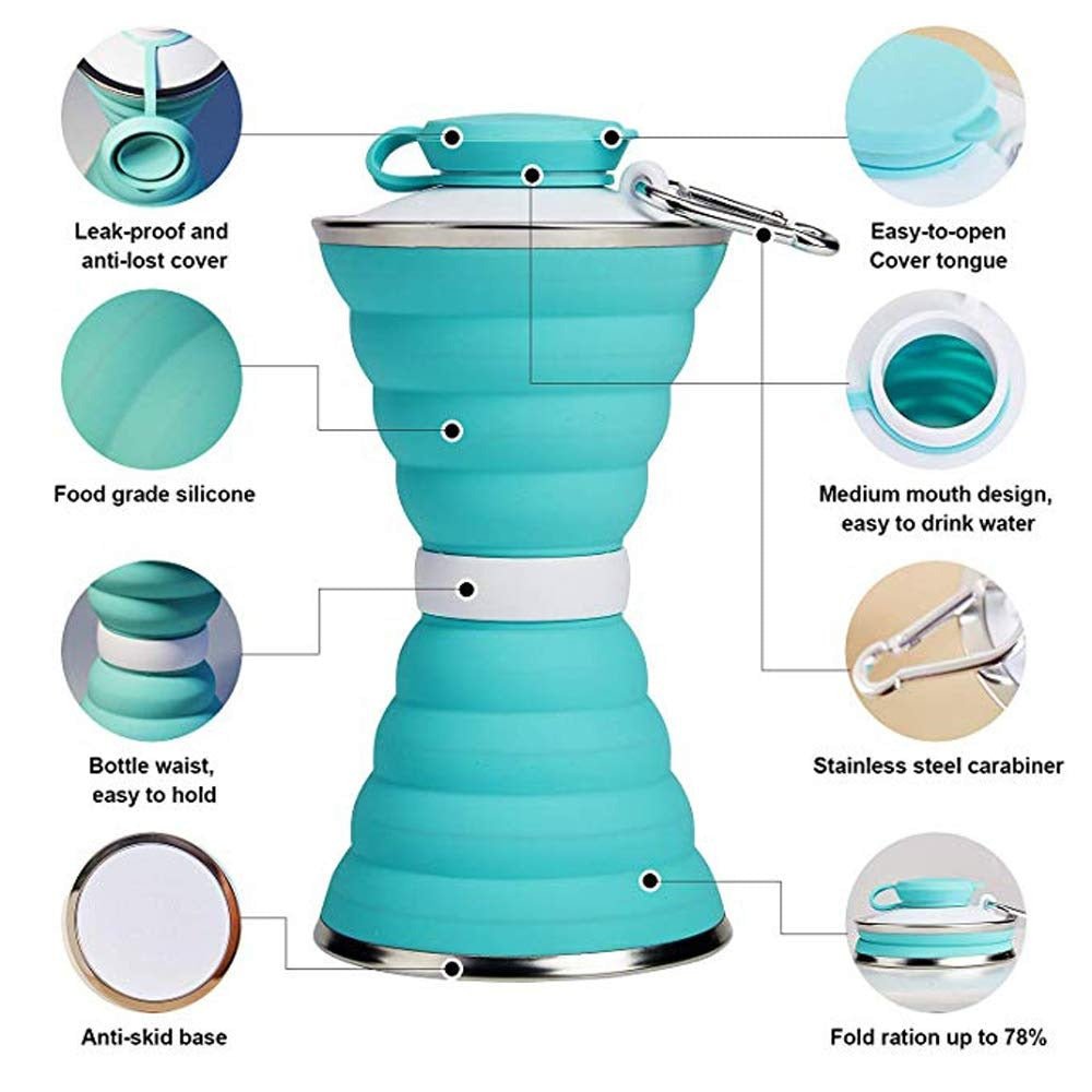 Silicone Traveling Water Bottle BPA Free - Leak Proof Lightweight Collapsible - Small Folding Refillable and Space Saver for Camping Gym Sports Hiking Biking Yoga Outdoor - infinityexculsivestore.com