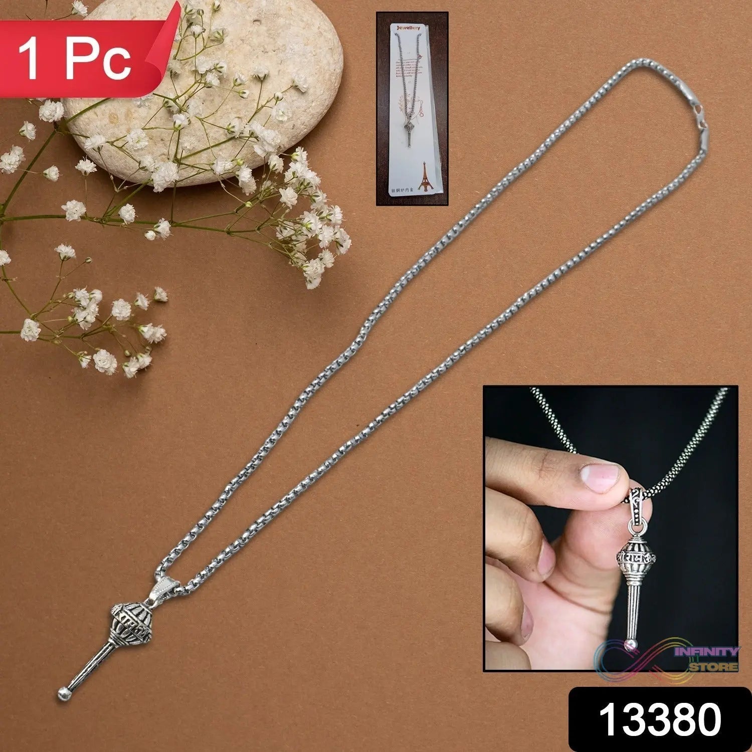 Silver Chain With Gada Pendant / Locket (1 Pc) - infinityexculsivestore.com