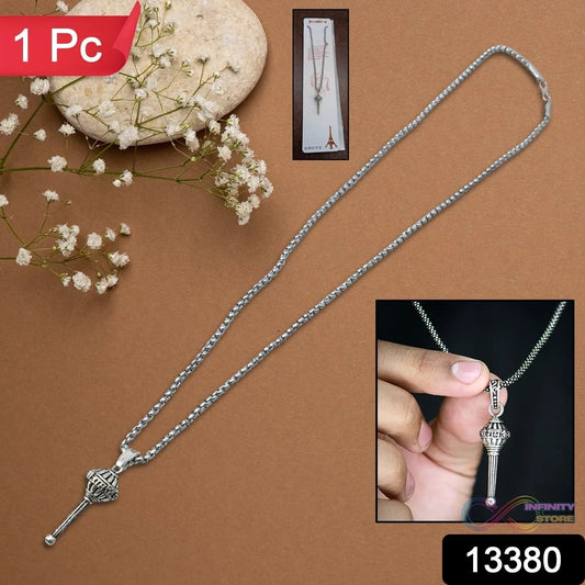 Silver Chain With Gada Pendant / Locket (1 Pc) - infinityexculsivestore.com