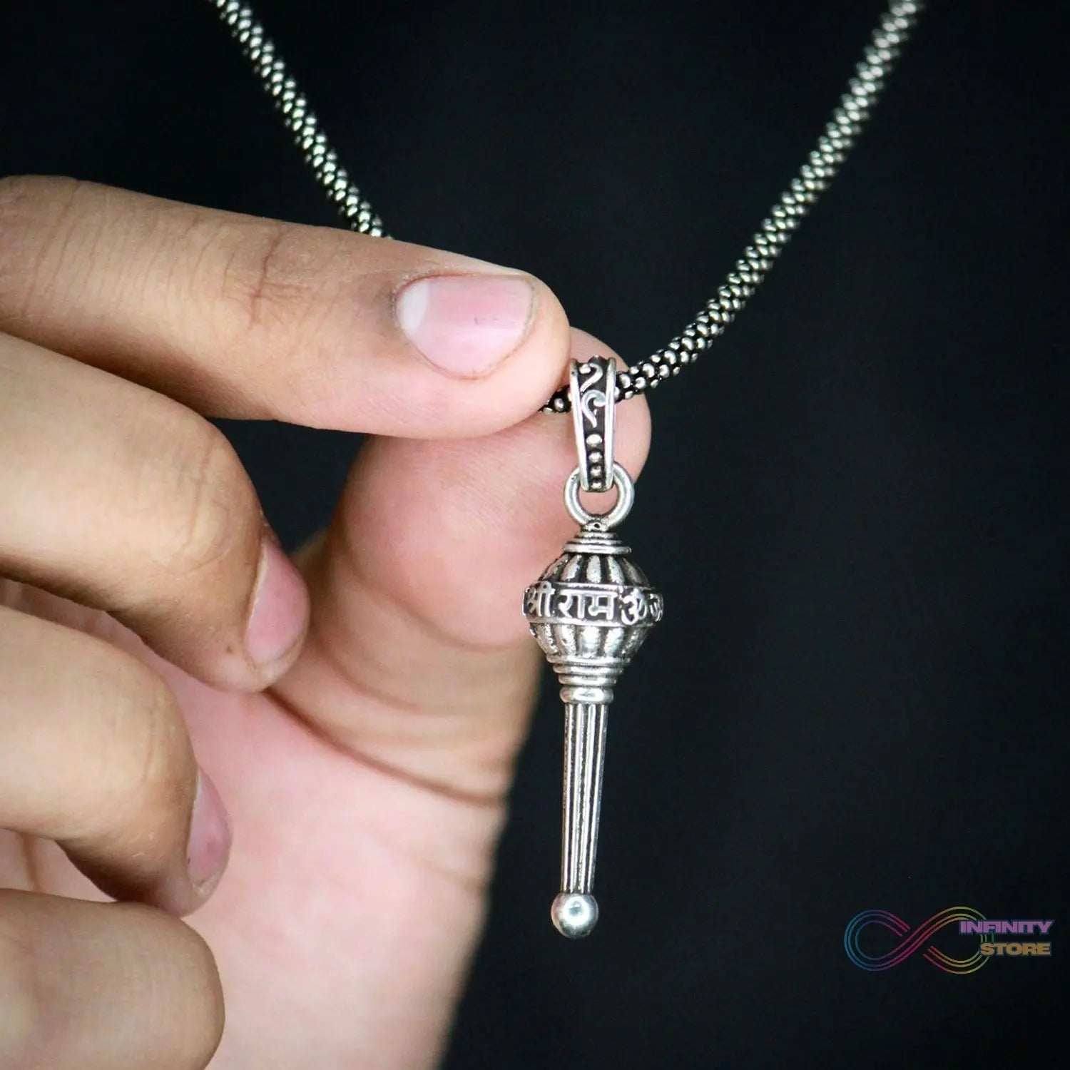 Silver Chain With Gada Pendant / Locket (1 Pc) - infinityexculsivestore.com