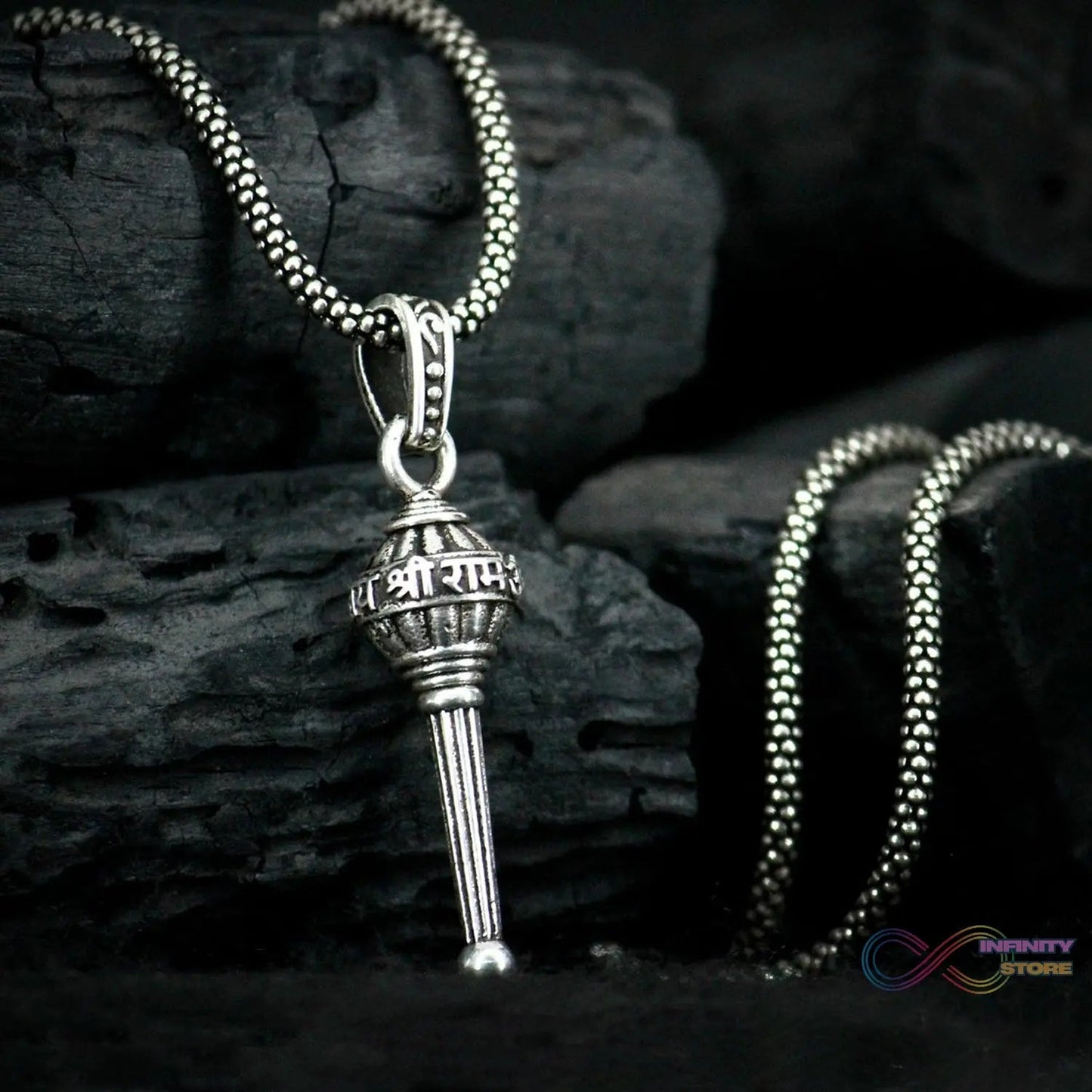 Silver Chain With Gada Pendant / Locket (1 Pc) - infinityexculsivestore.com