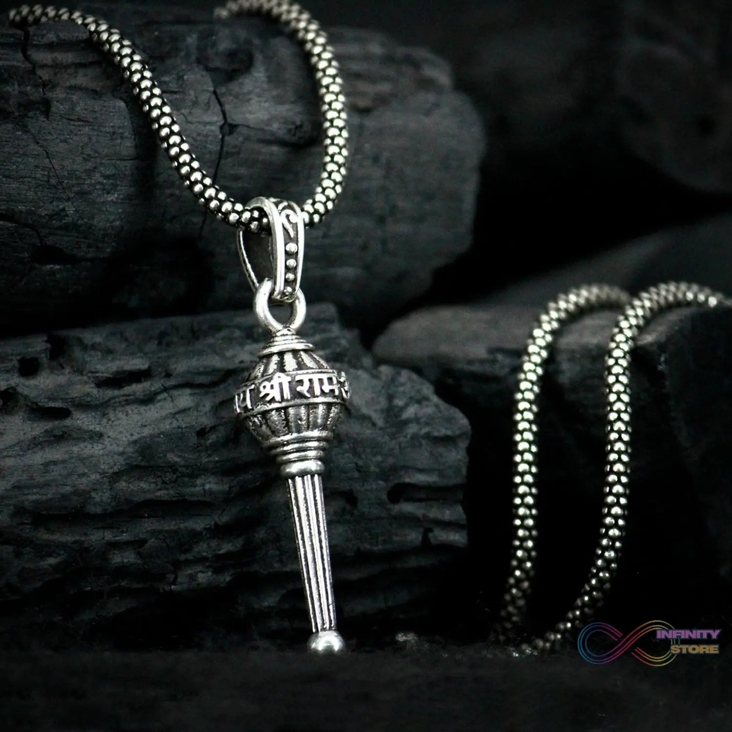 Silver Chain With Gada Pendant / Locket (1 Pc) - infinityexculsivestore.com