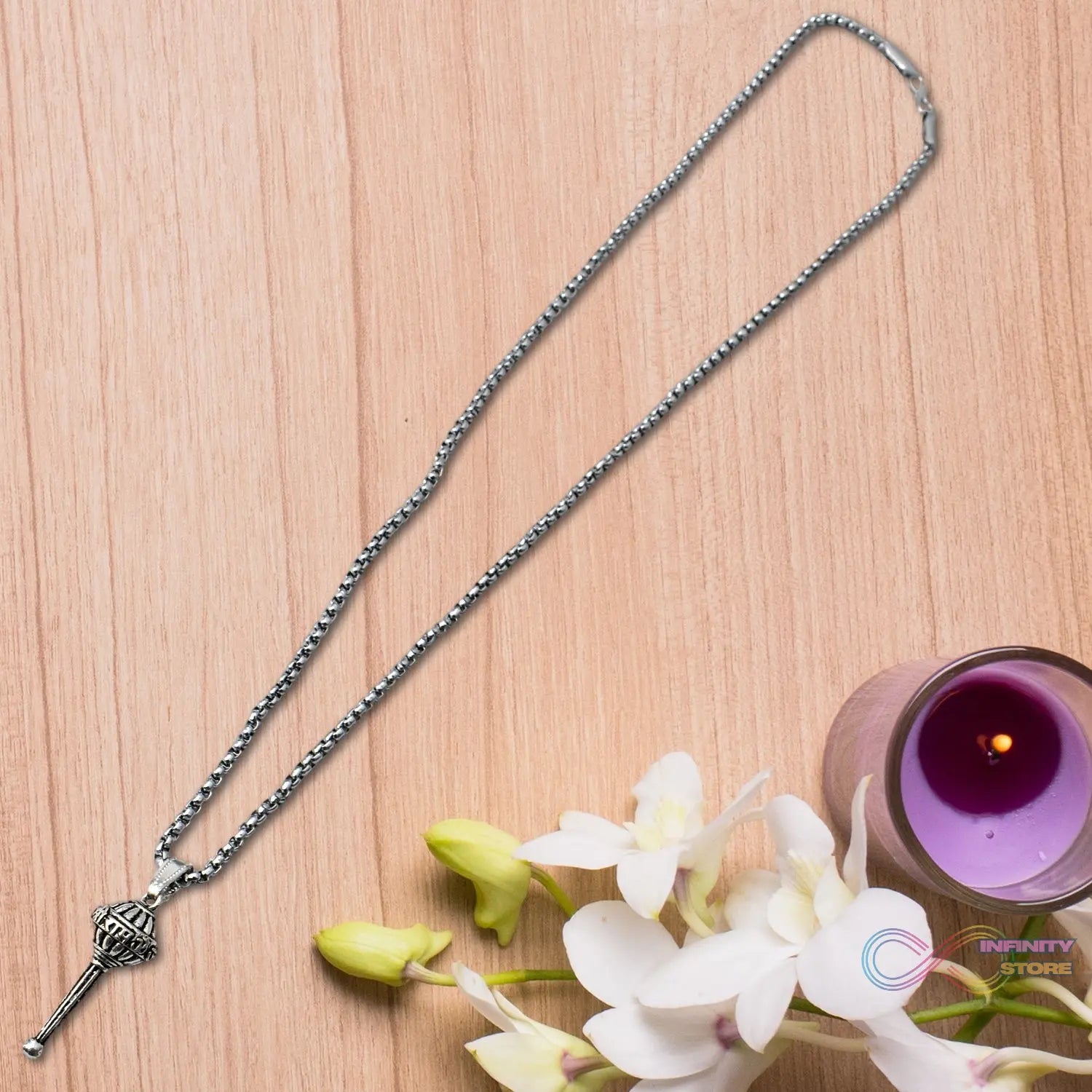 Silver Chain With Gada Pendant / Locket (1 Pc) - infinityexculsivestore.com
