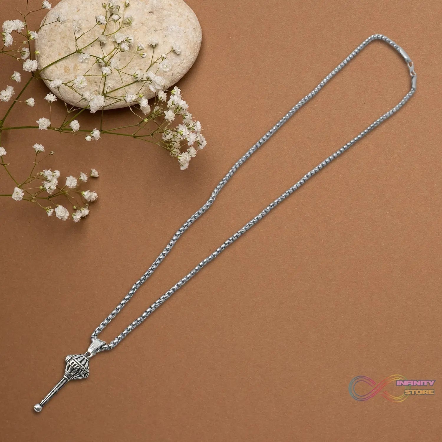 Silver Chain With Gada Pendant / Locket (1 Pc) - infinityexculsivestore.com