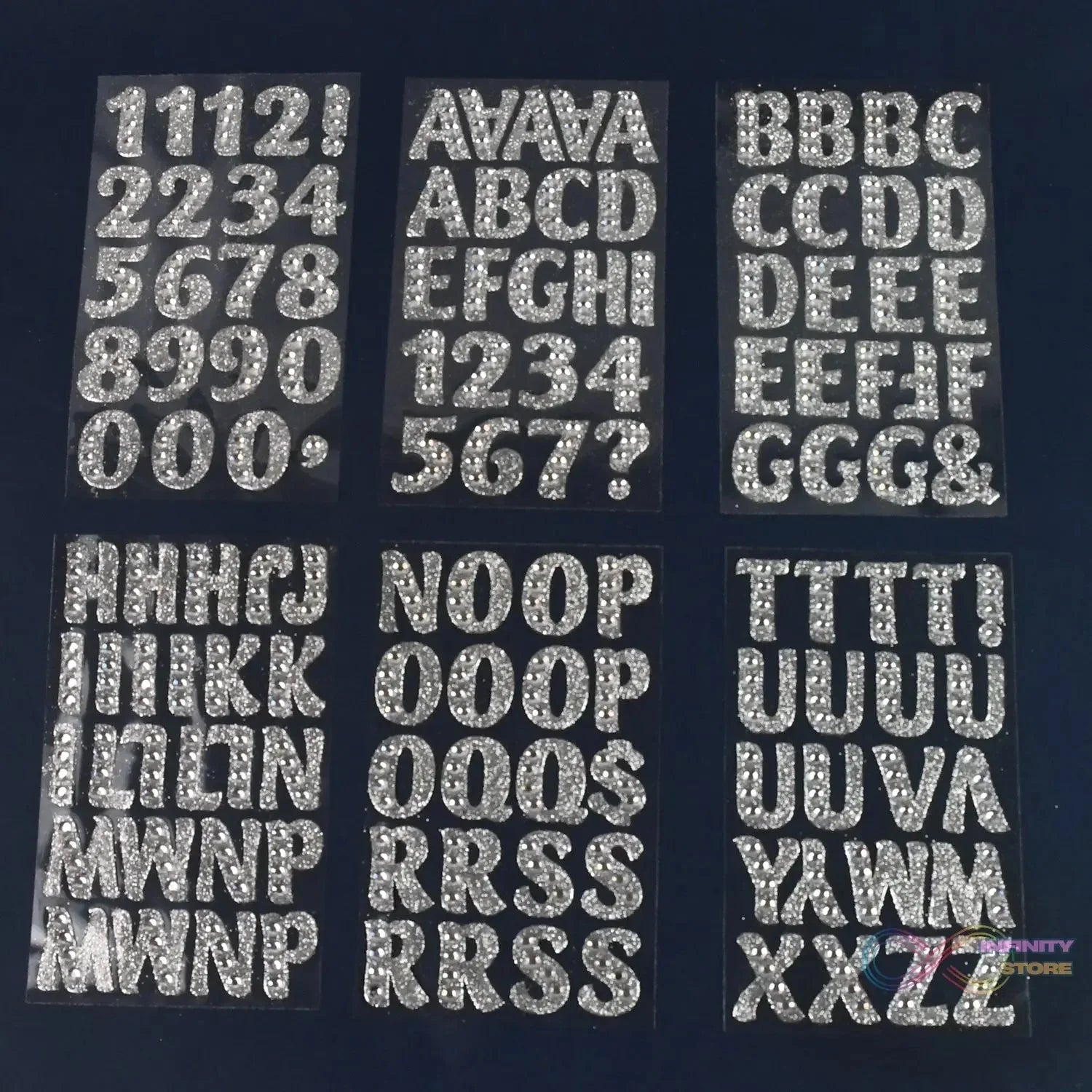 Silver Gem Letter & Numbers Stickers 1 Inch Letters, 130 Count (Pack of 6 Sheets) - infinityexculsivestore.com