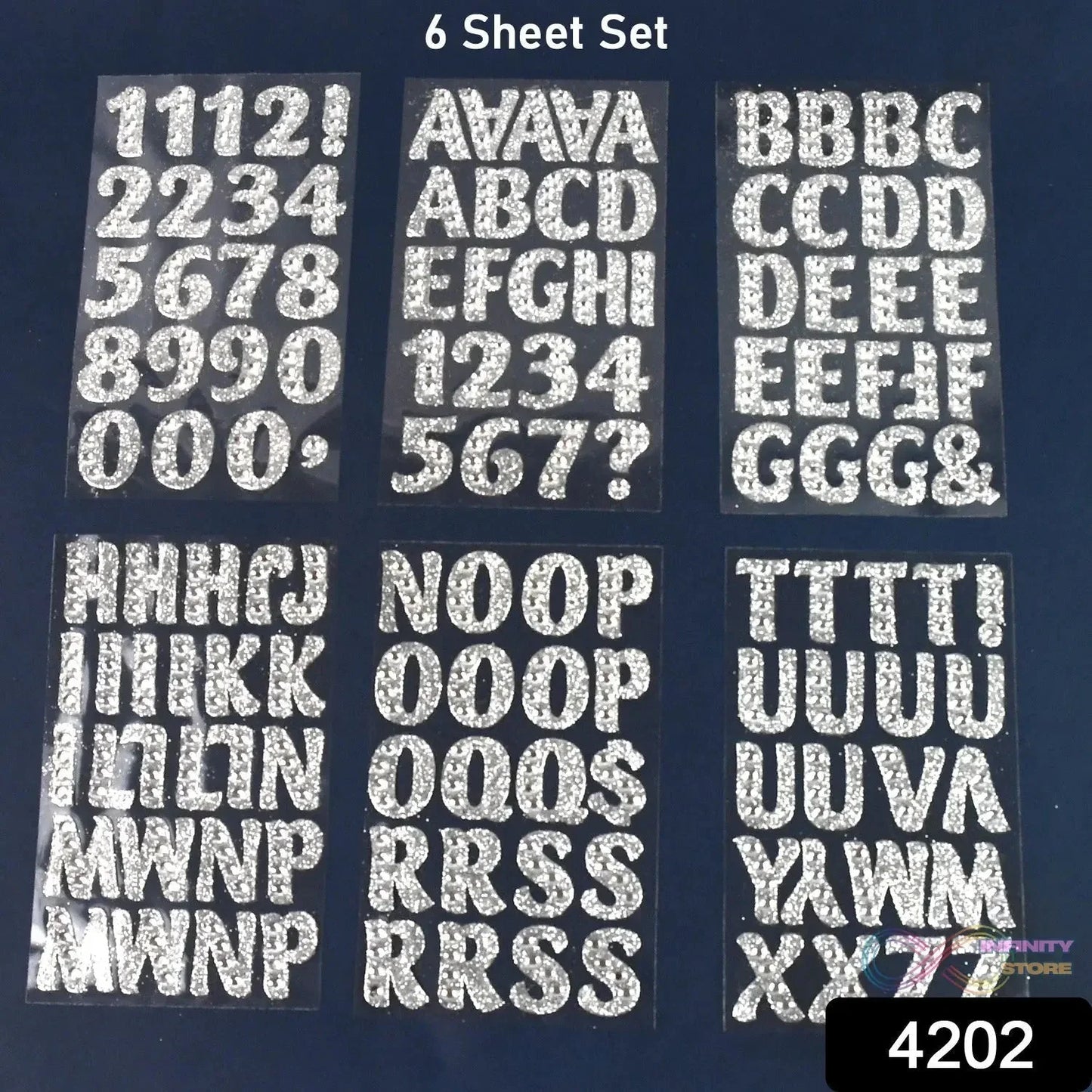 Silver Gem Letter & Numbers Stickers 1 Inch Letters, 130 Count (Pack of 6 Sheets) - infinityexculsivestore.com