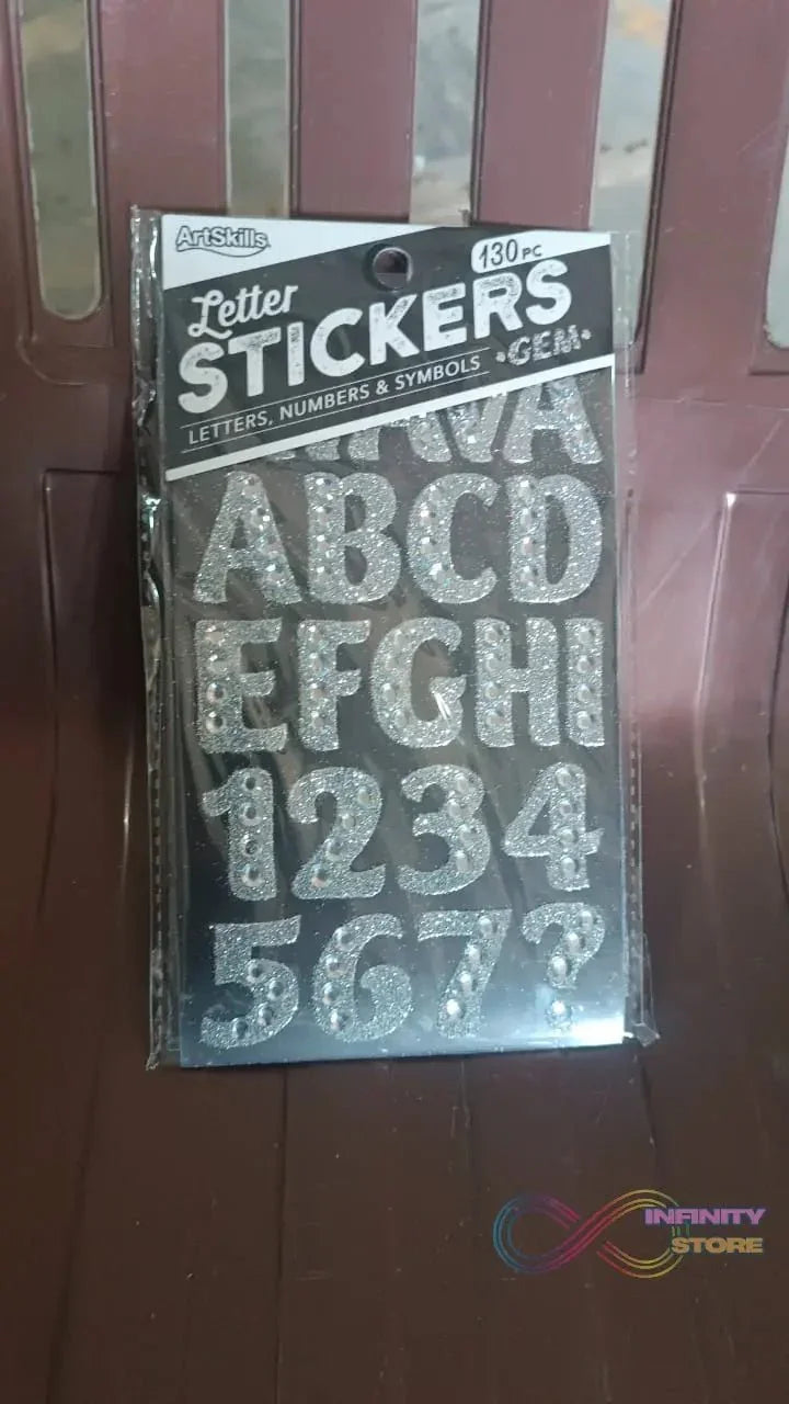 Silver Gem Letter & Numbers Stickers 1 Inch Letters, 130 Count (Pack of 6 Sheets) - infinityexculsivestore.com
