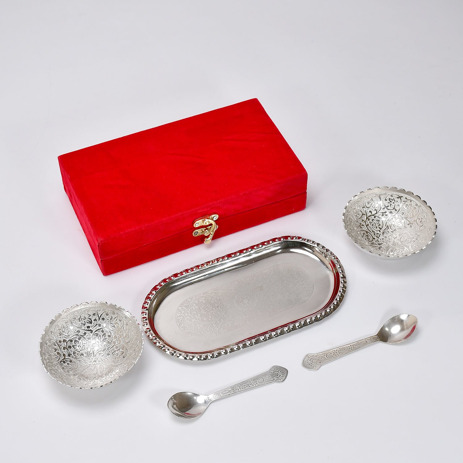 Silver - Plated Brass Bowl & Spoon Set with Velvet Gift Box - infinityexculsivestore.com