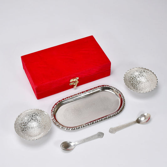 Silver - Plated Brass Bowl & Spoon Set with Velvet Gift Box - infinityexculsivestore.com