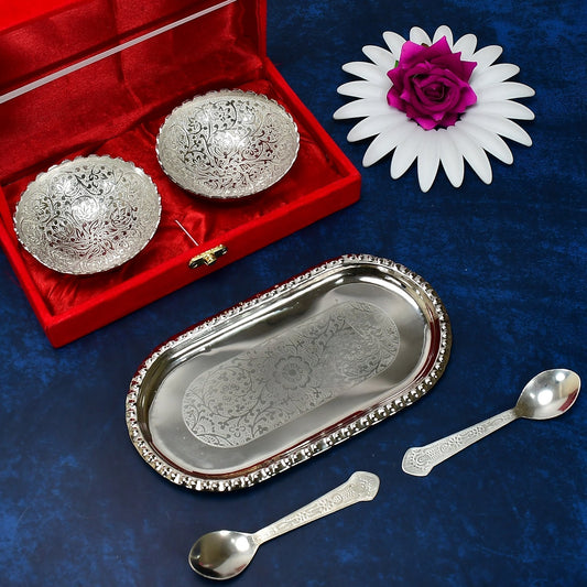 Silver - Plated Brass Bowl & Spoon Set with Velvet Gift Box - infinityexculsivestore.com