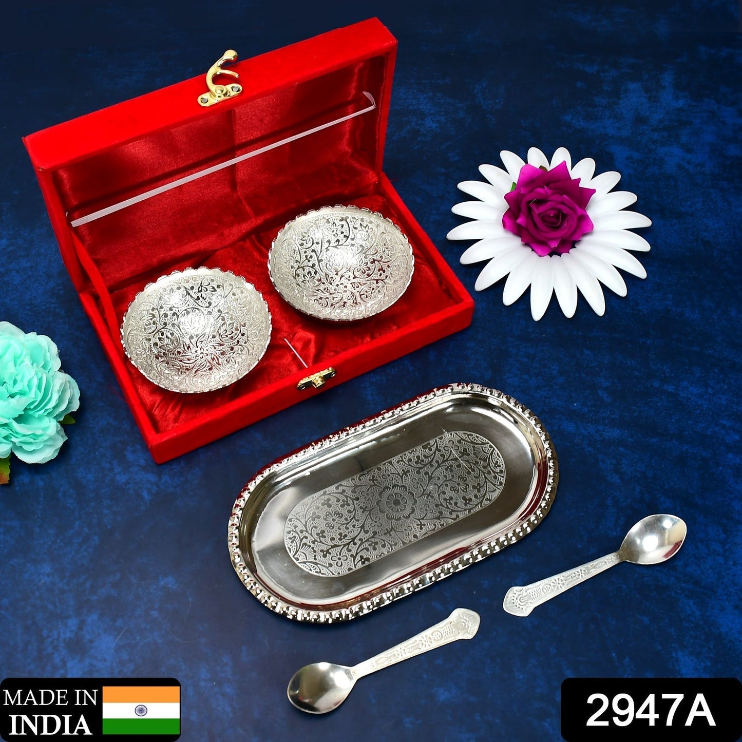 Silver - Plated Brass Bowl & Spoon Set with Velvet Gift Box - infinityexculsivestore.com