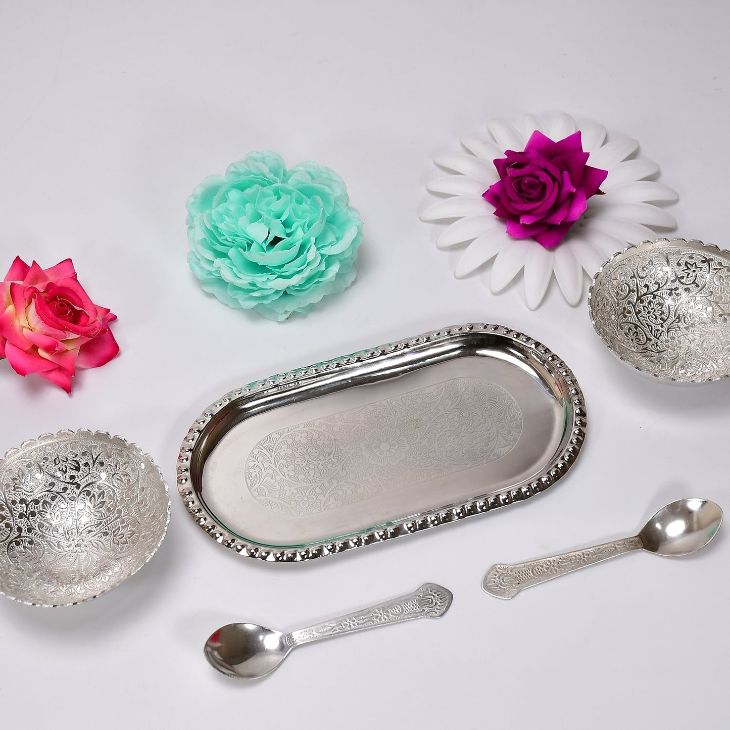 Silver - Plated Brass Bowl & Spoon Set with Velvet Gift Box - infinityexculsivestore.com