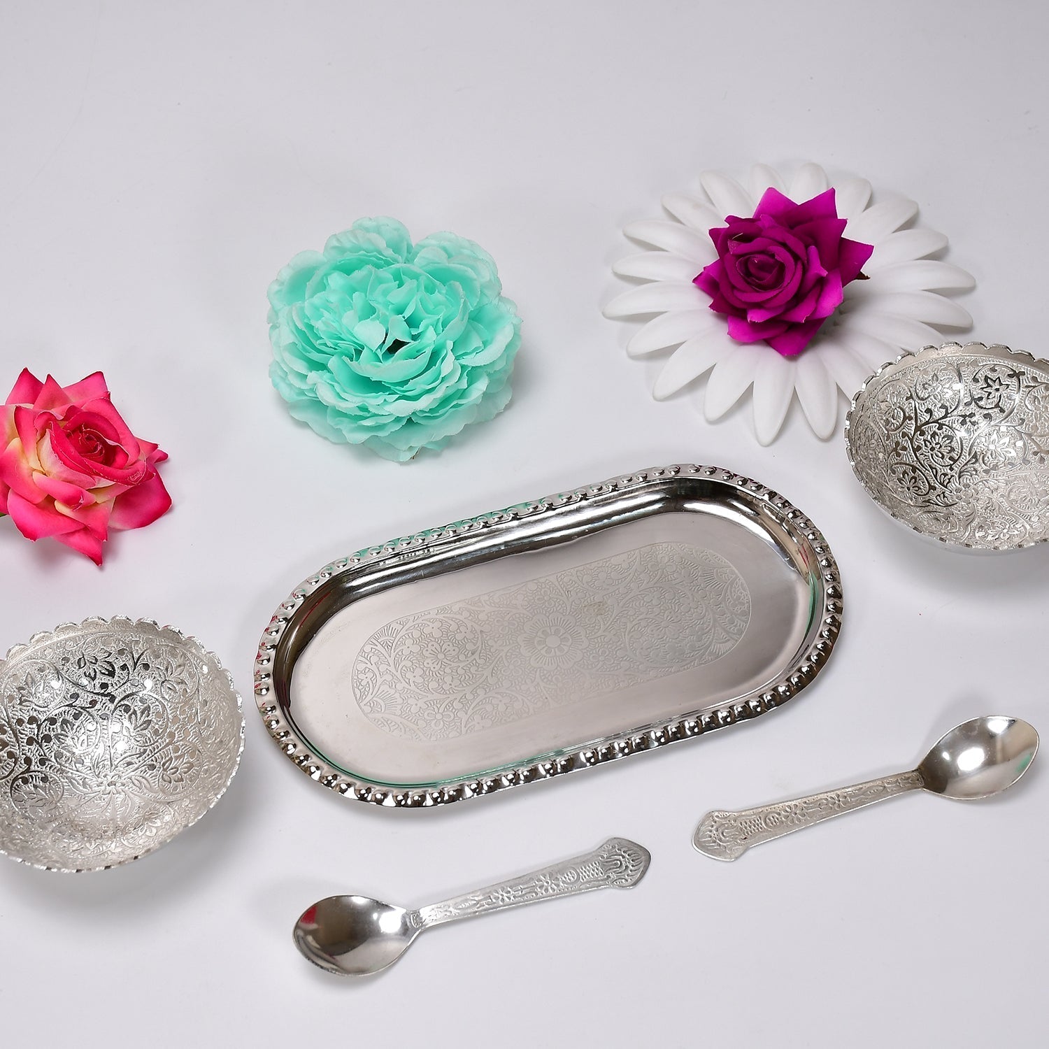 Silver - Plated Brass Bowl & Spoon Set with Velvet Gift Box - infinityexculsivestore.com