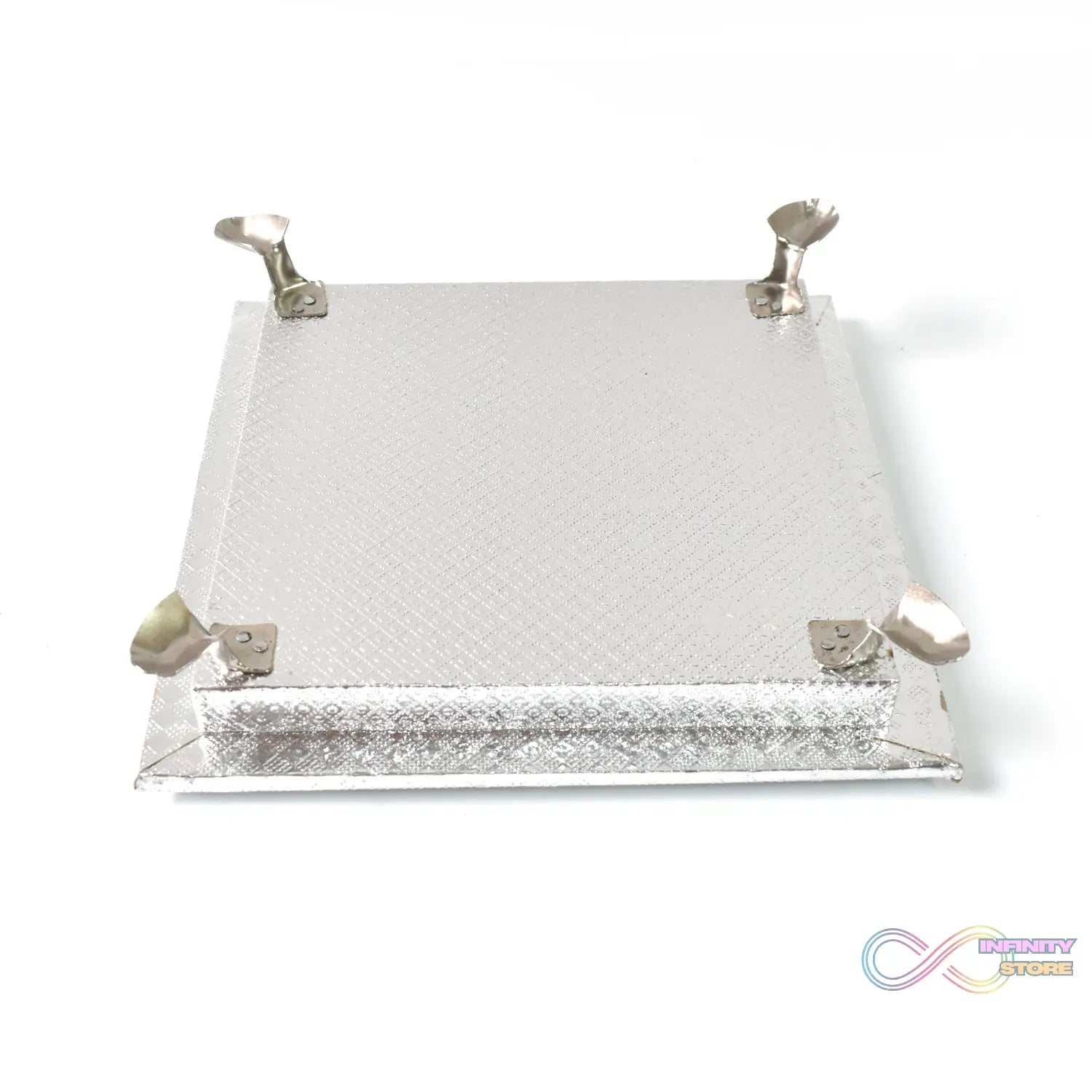 Silver - Square Pooja Chowki Patla / Bajot (20×20 CM / 1 Pc) - infinityexculsivestore.com