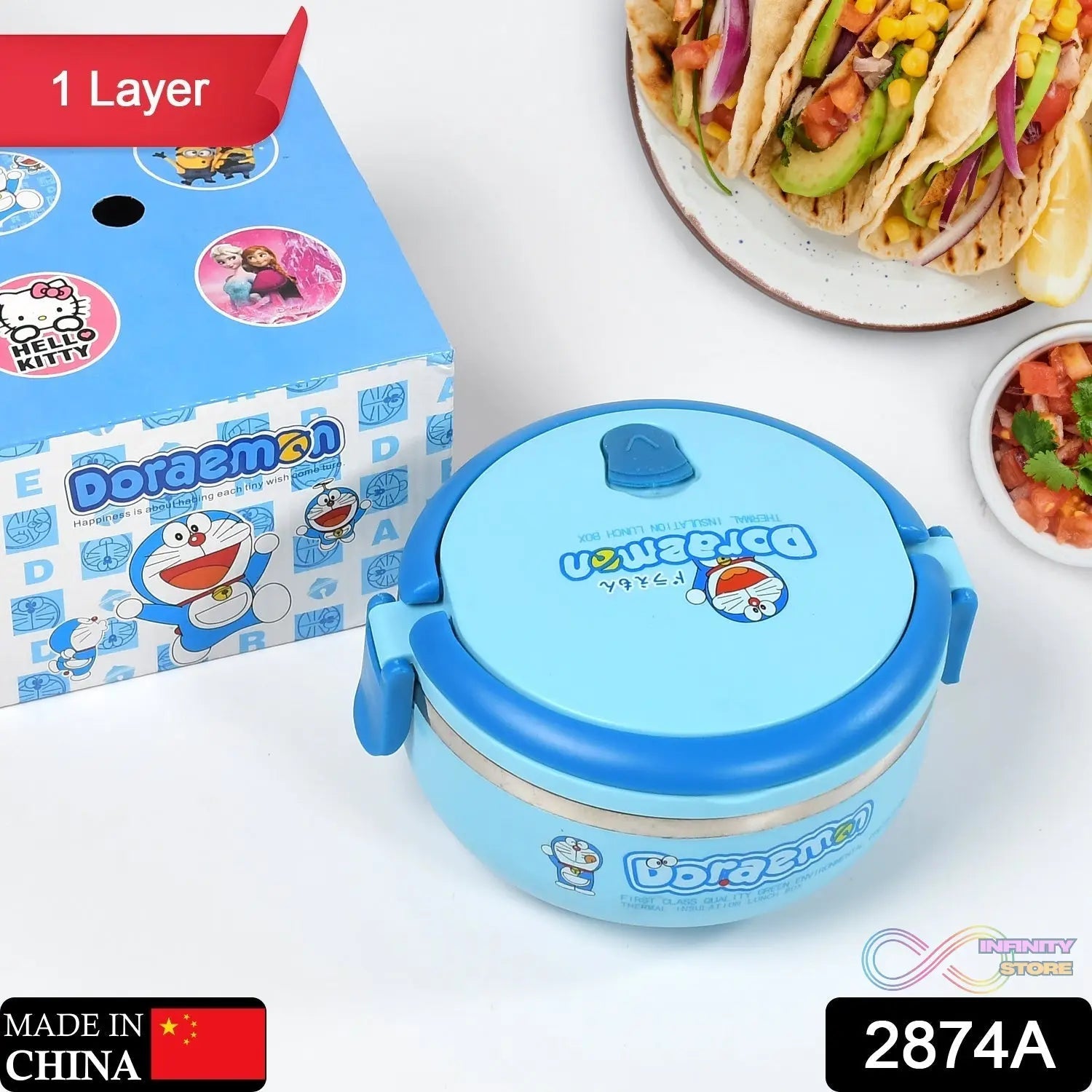 Single Layer Doraemon Steel Lunch Box High Quality Premium Lunch Box For Office & School Use - infinityexculsivestore.com