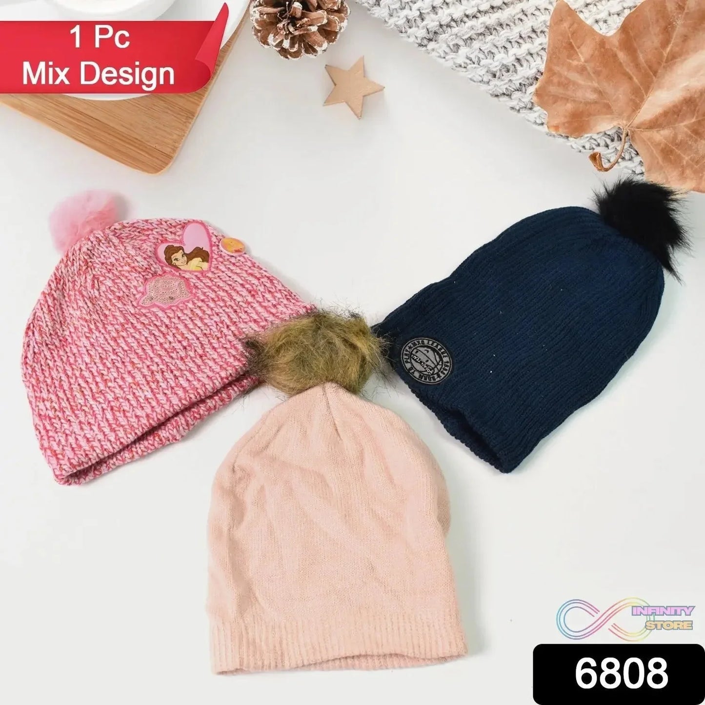 Small Cap for Winter Woolen Knitted Inside Fur Caps (1 Pc / Mix Design & Color) - infinityexculsivestore.com