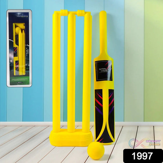 Small Cricket Kit for Boys & Girls, Cricket Set with 1 Cricket Bat, 1 Plastic Ball, Bails, 3 Stumps with Stand Base - infinityexculsivestore.com
