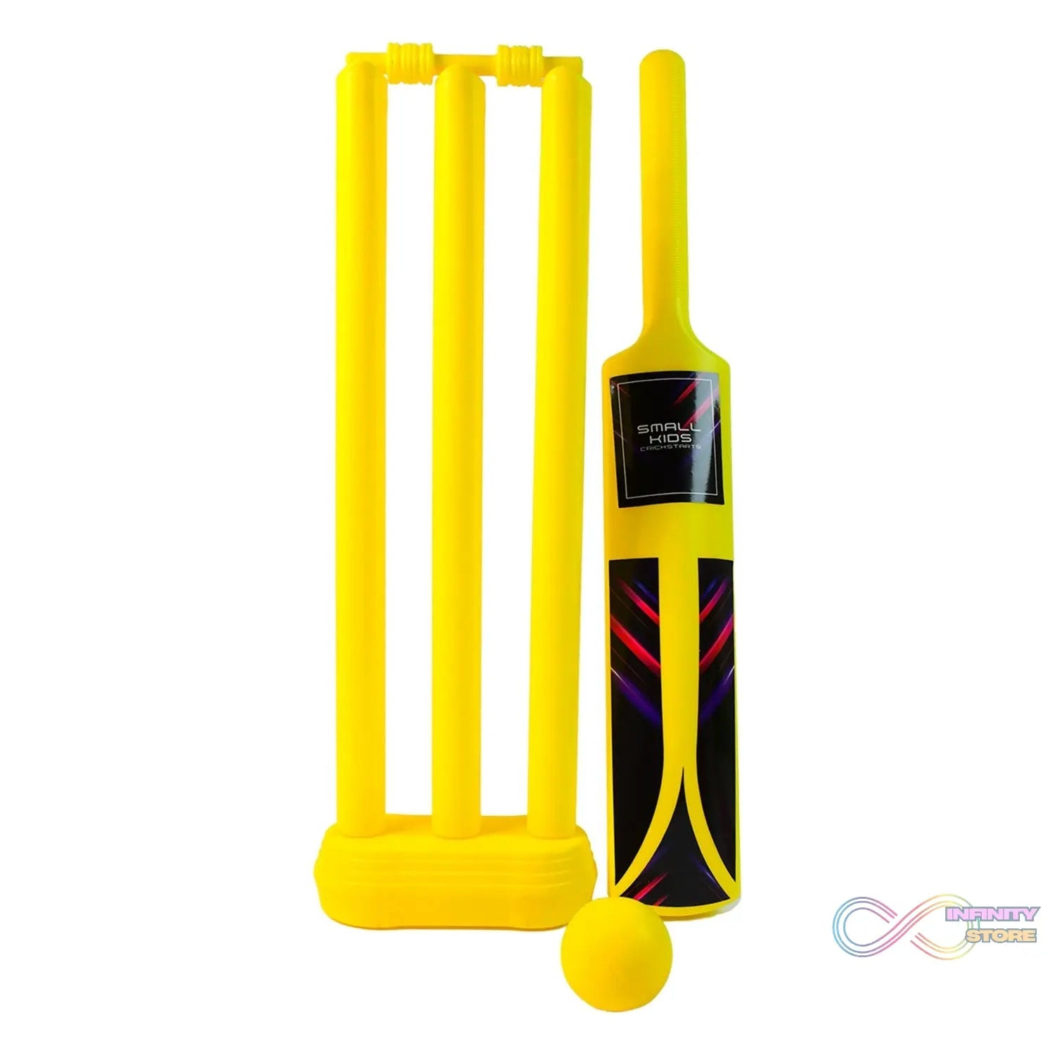 Small Cricket Kit for Boys & Girls, Cricket Set with 1 Cricket Bat, 1 Plastic Ball, Bails, 3 Stumps with Stand Base - infinityexculsivestore.com