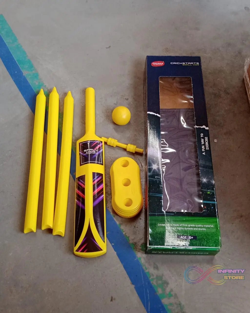 Small Cricket Kit for Boys & Girls, Cricket Set with 1 Cricket Bat, 1 Plastic Ball, Bails, 3 Stumps with Stand Base - infinityexculsivestore.com