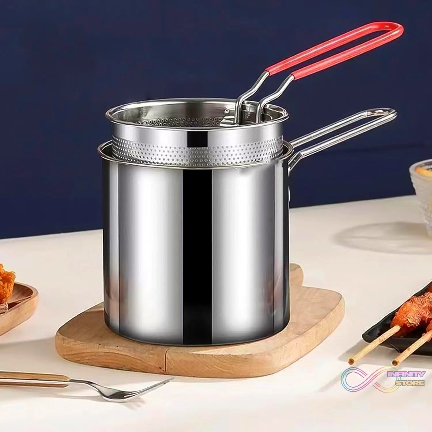 Small Deep Frying Pot With Strainer Basket (2 Pc Set) - infinityexculsivestore.com
