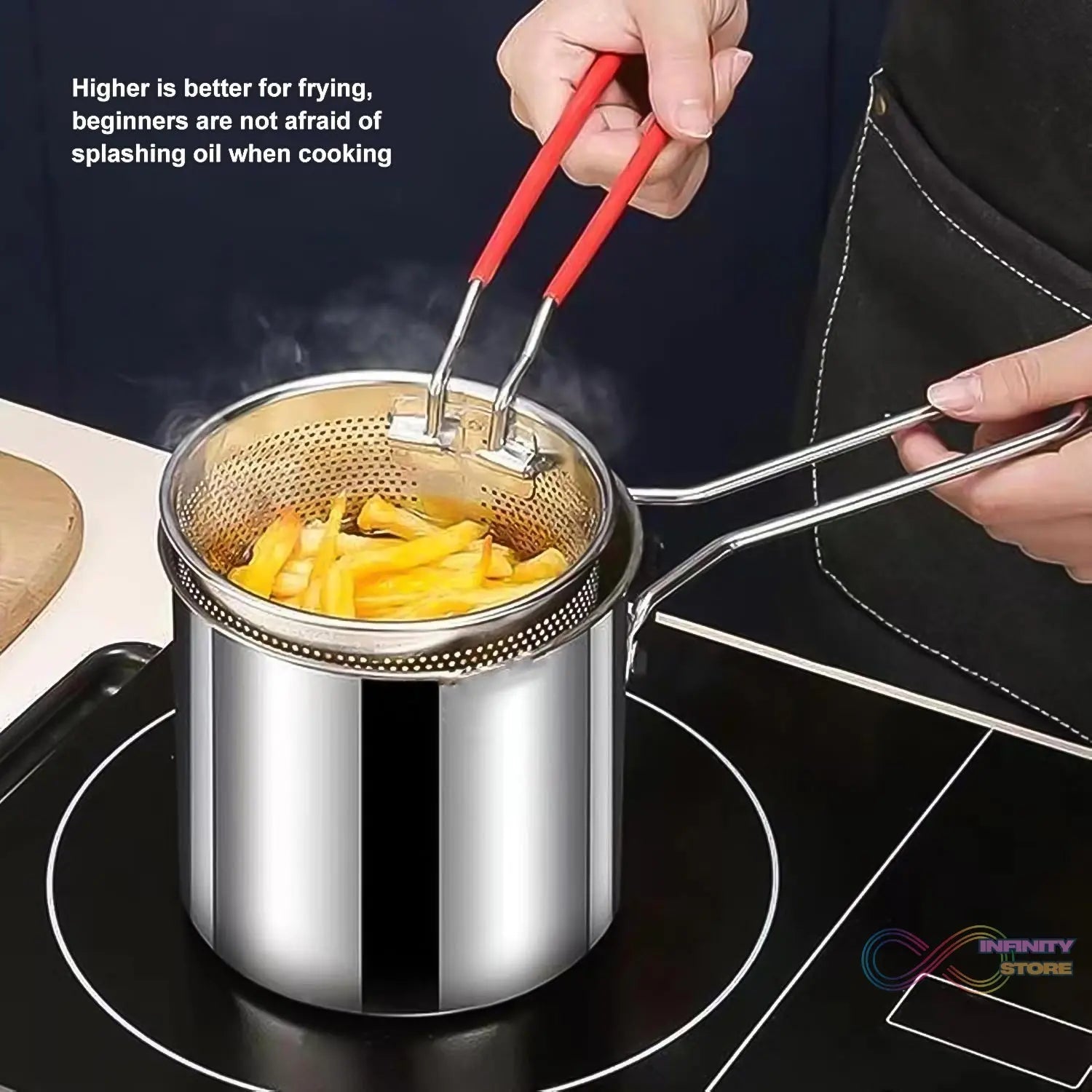 Small Deep Frying Pot With Strainer Basket (2 Pc Set) - infinityexculsivestore.com