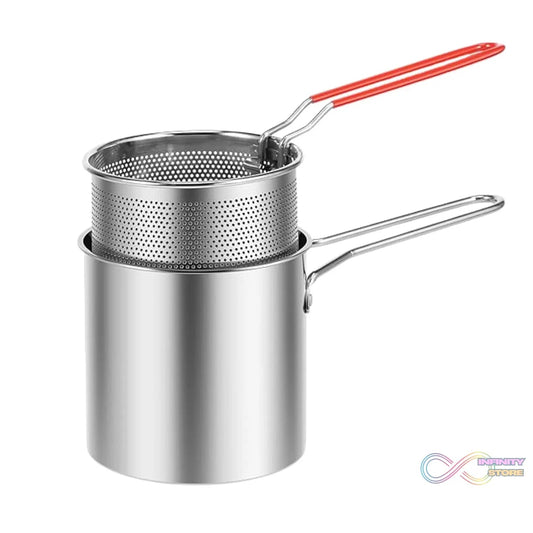 Small Deep Frying Pot With Strainer Basket (2 Pc Set) - infinityexculsivestore.com