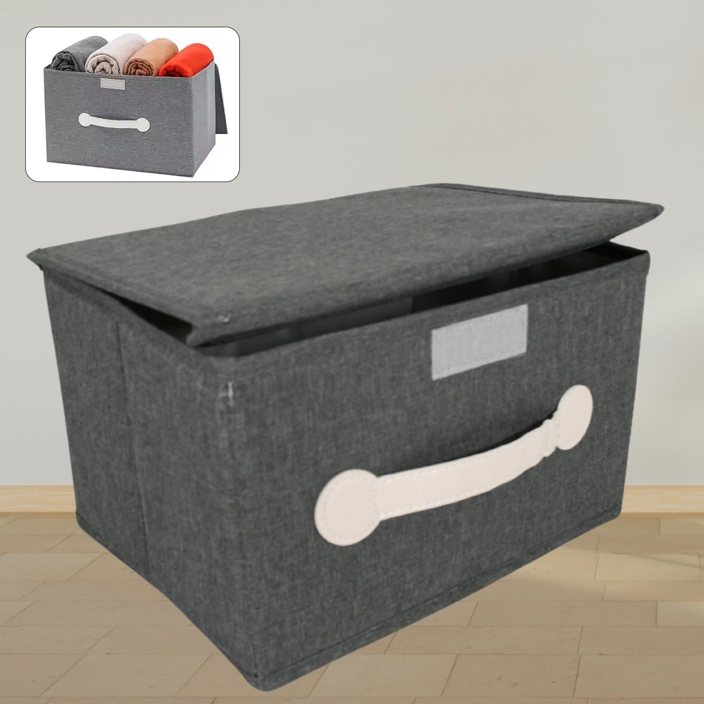 Small Foldable Storage Box With Lid And Handles, Cotton And Linen Storage Bins And Baskets Organizer For Nursery, Closet, Bedroom, Home (28×20×16 Cm / 1 pc) - infinityexculsivestore.com