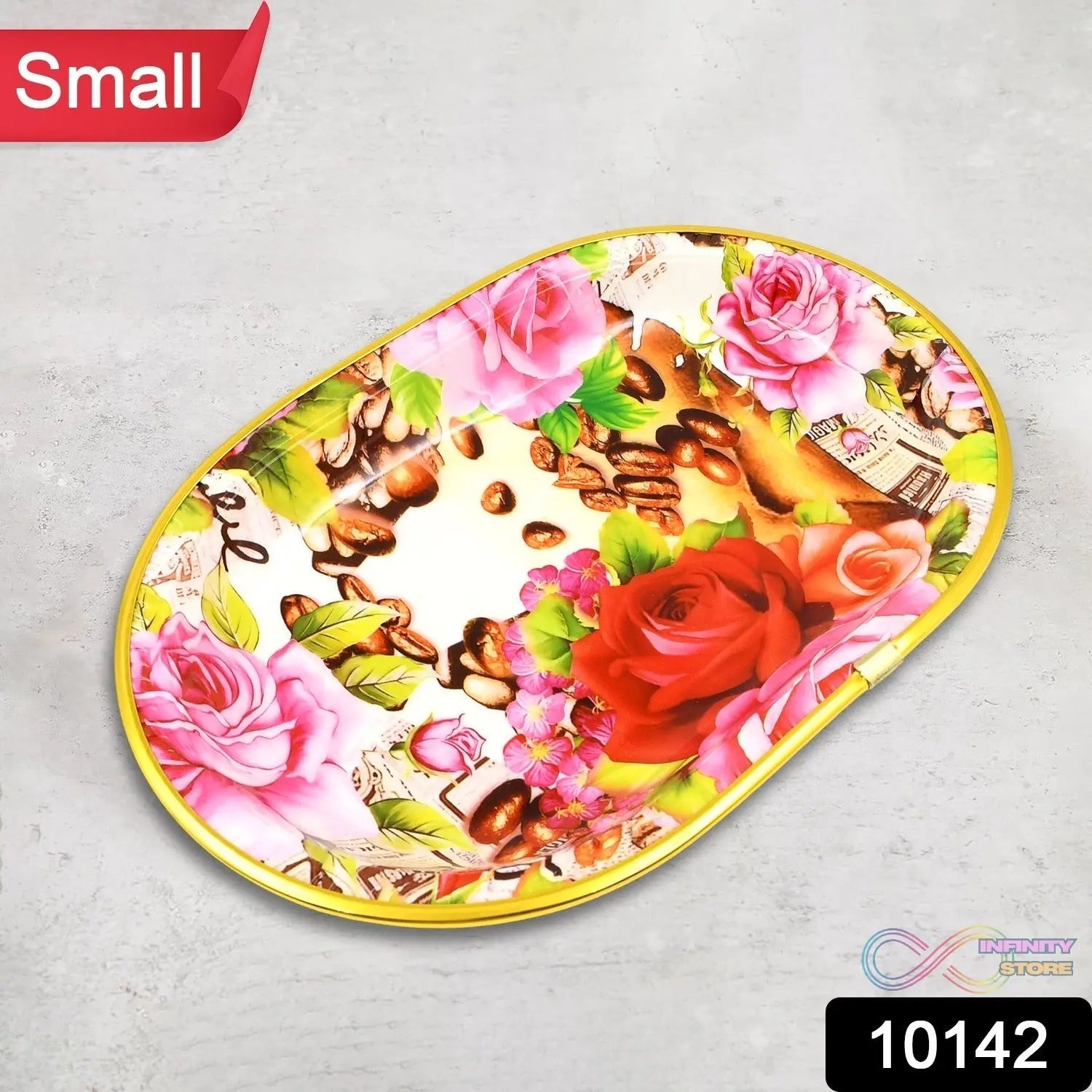 Small Plastic Flower Printed Design Serving Tray (1 Pc / 27 x 18 CM / Mix Color) - infinityexculsivestore.com