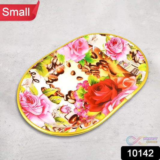 Small Plastic Flower Printed Design Serving Tray (1 Pc / 27 x 18 CM / Mix Color) - infinityexculsivestore.com