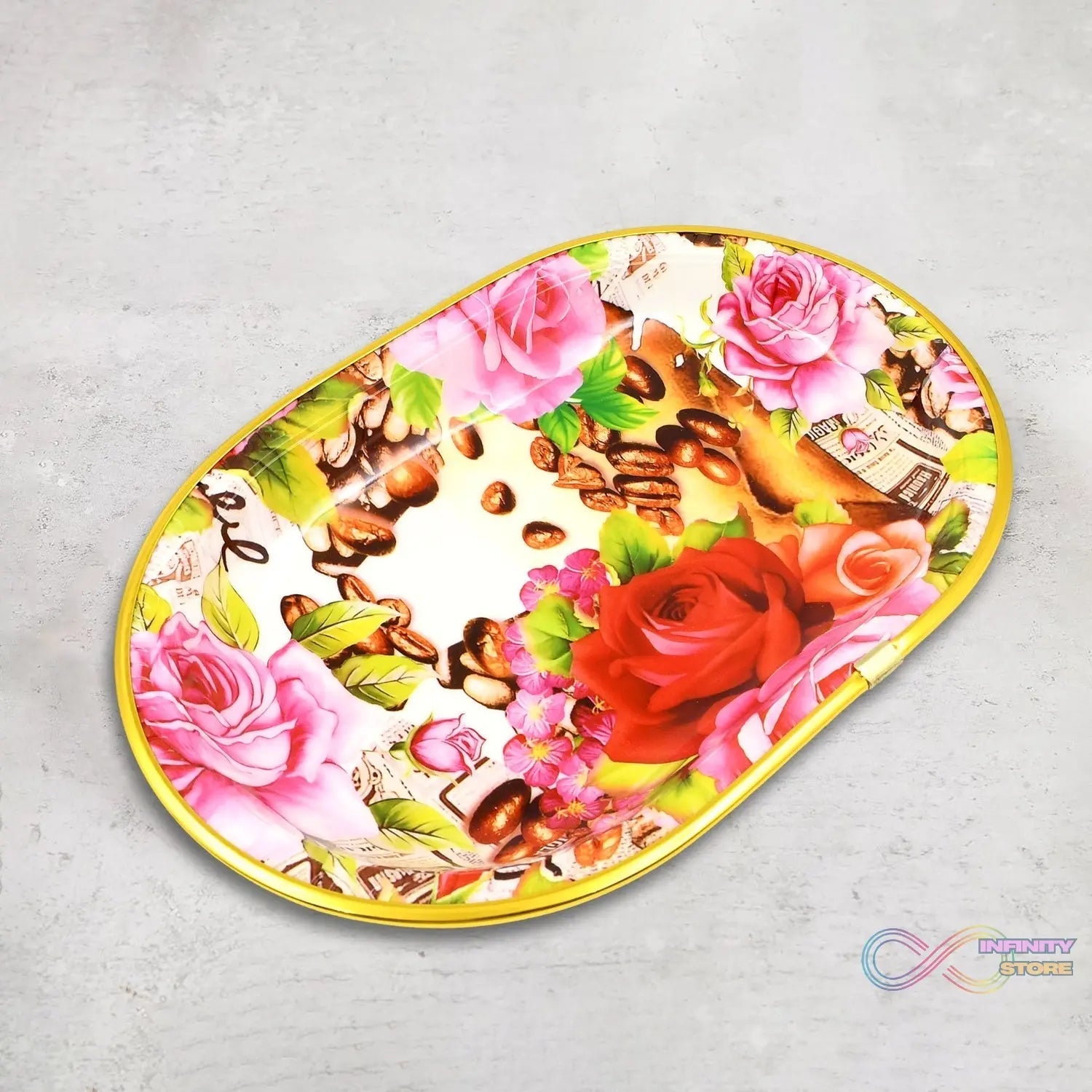 Small Plastic Flower Printed Design Serving Tray (1 Pc / 27 x 18 CM / Mix Color) - infinityexculsivestore.com