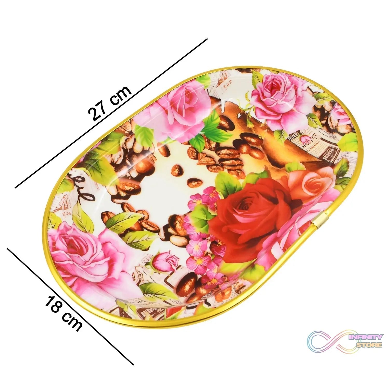 Small Plastic Flower Printed Design Serving Tray (1 Pc / 27 x 18 CM / Mix Color) - infinityexculsivestore.com