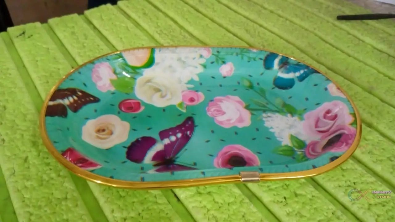 Small Plastic Flower Printed Design Serving Tray (1 Pc / 27 x 18 CM / Mix Color) - infinityexculsivestore.com