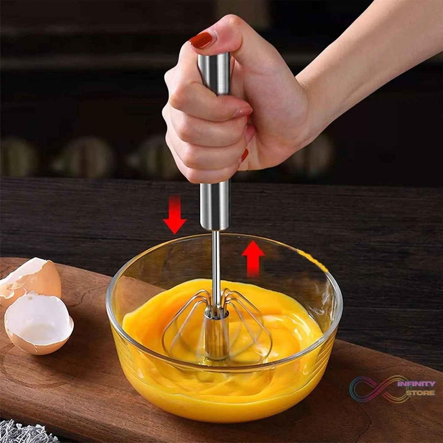 Small Stainless Steel Egg Whisk, Hand Push Rotary Whisk Blender (1 Pc / 27 Cm) - infinityexculsivestore.com