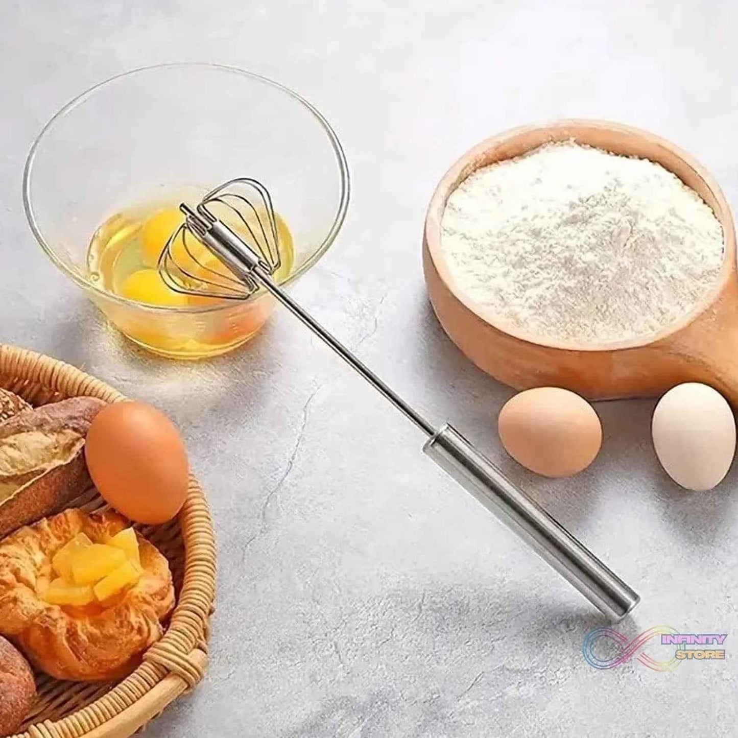 Small Stainless Steel Egg Whisk, Hand Push Rotary Whisk Blender (1 Pc / 27 Cm) - infinityexculsivestore.com