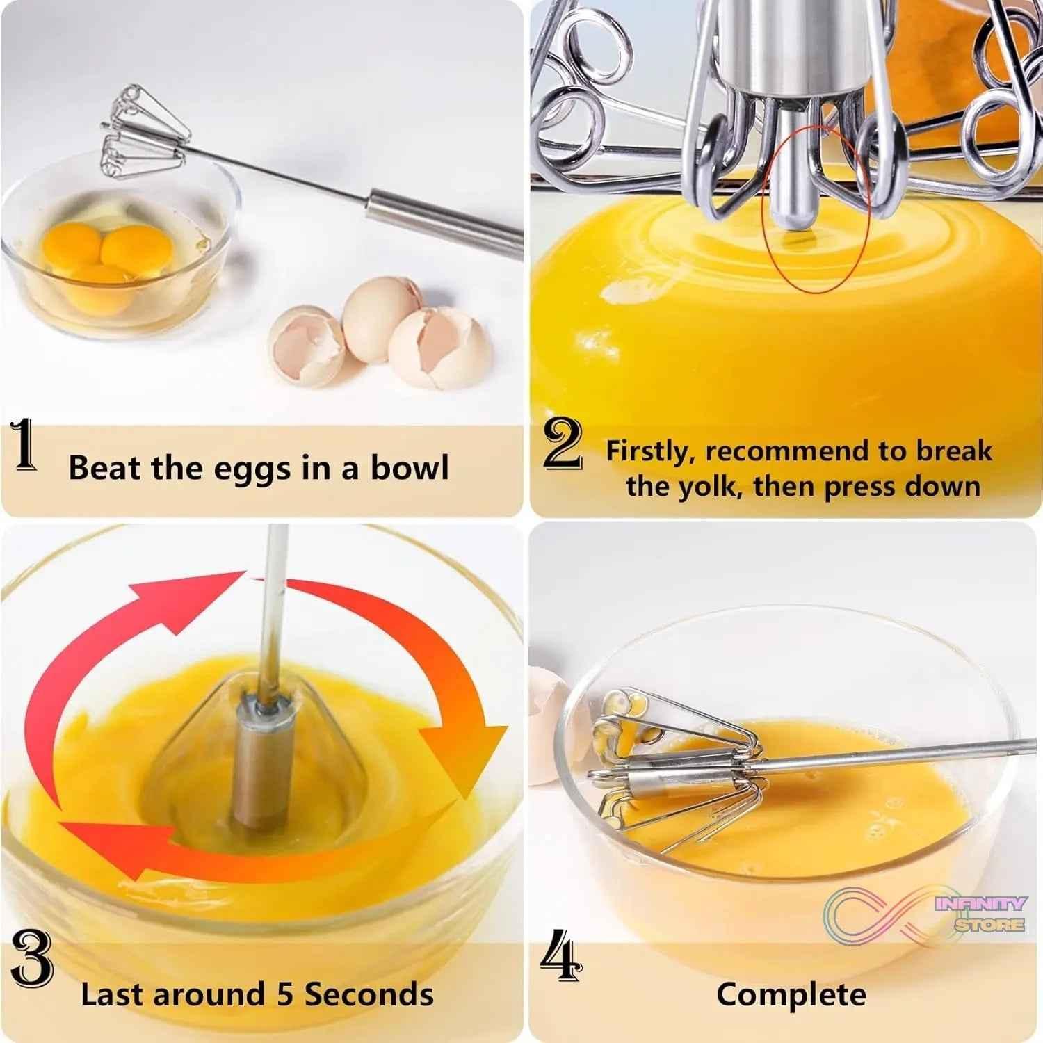 Small Stainless Steel Egg Whisk, Hand Push Rotary Whisk Blender (1 Pc / 27 Cm) - infinityexculsivestore.com