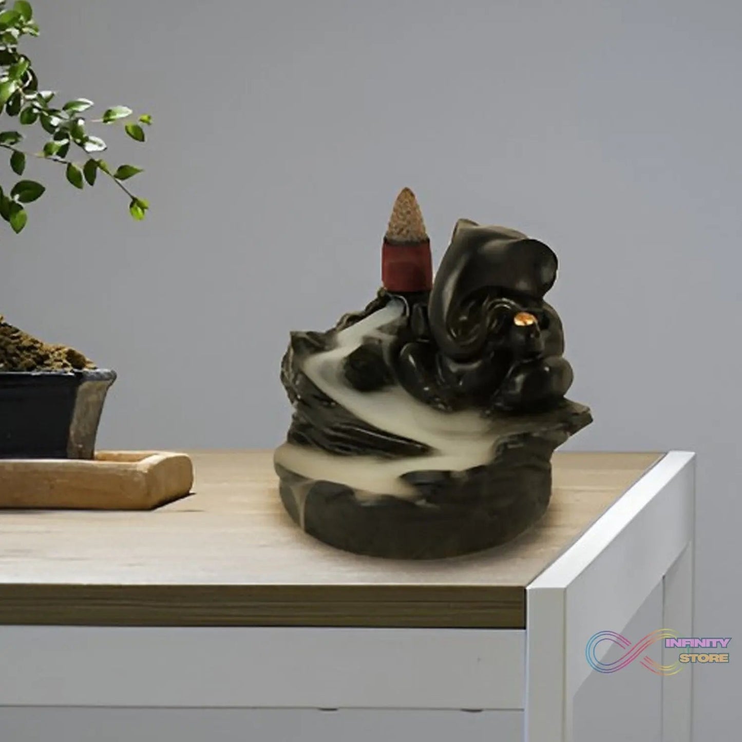 Smoke Fountain Ganesha Idol Decoration Items with 8 Pc Backflow Incense Cones Sticks (1 pc) - infinityexculsivestore.com