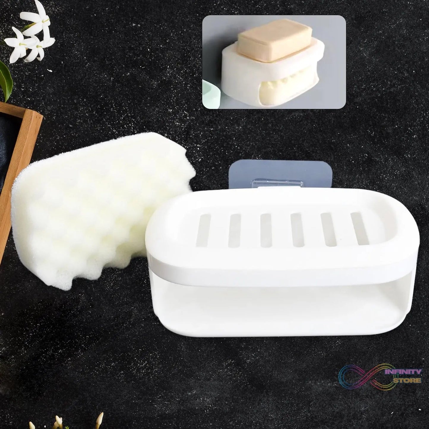 Soap Box With Sponge Dual - use Soap Holder (2 Pc Set / With Adhesive Hook) - infinityexculsivestore.com