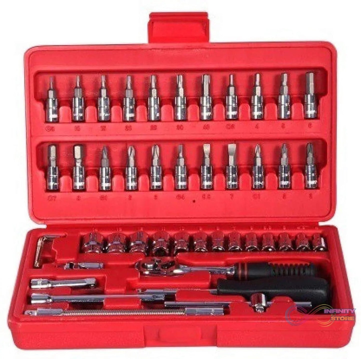 Socket 1 / 4 Inch Combination Repair Tool Kit (Red, 46 pcs) - infinityexculsivestore.com